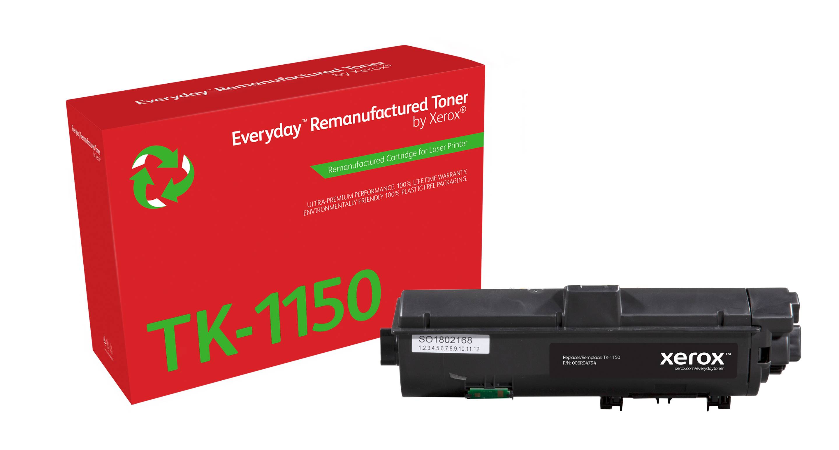 Rote Verpackung von aufbereitetem Toner mit der Bezeichnung „Everyday Toner für Xerox Laserdrucker K-1150