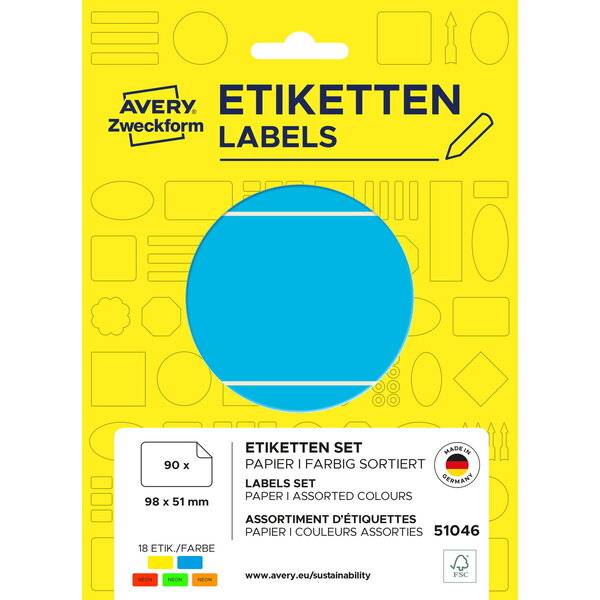 Etikett 98x51mm bunt 90 Stück zur Handbeschriftung