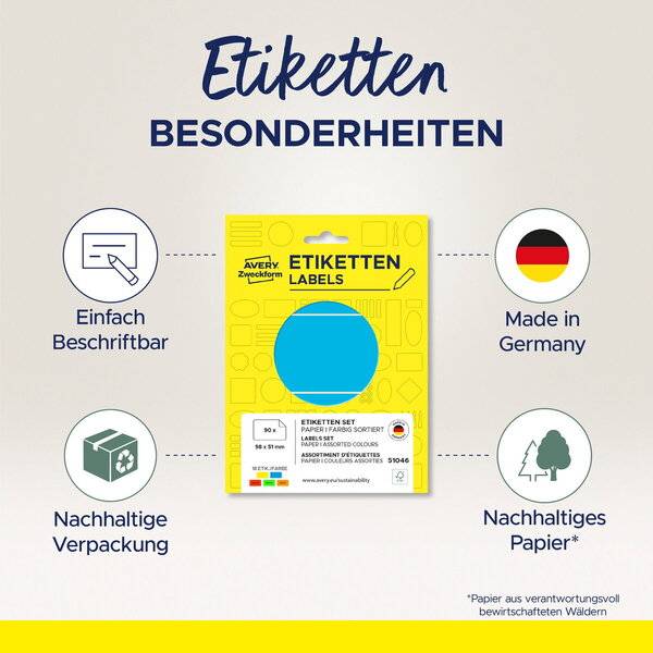Etikett 98x51mm bunt 90 Stück zur Handbeschriftung