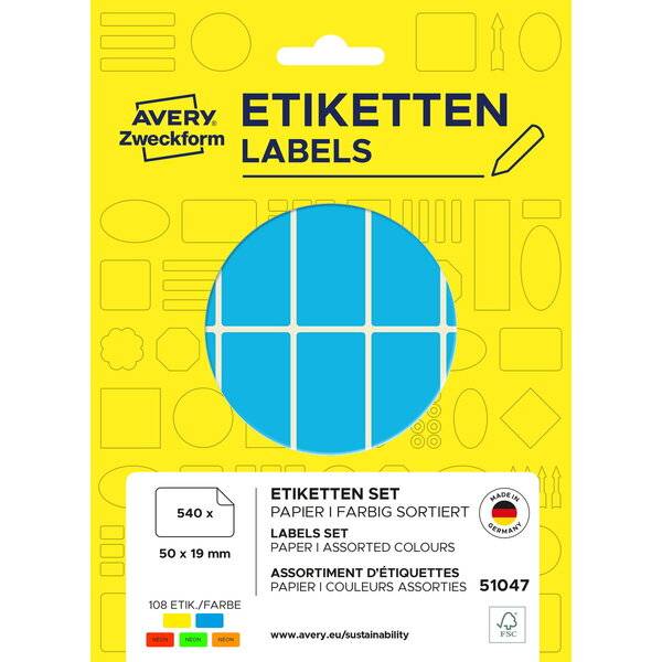 Etikett 50x19mm bunt 540 Stück zur Handbeschriftung