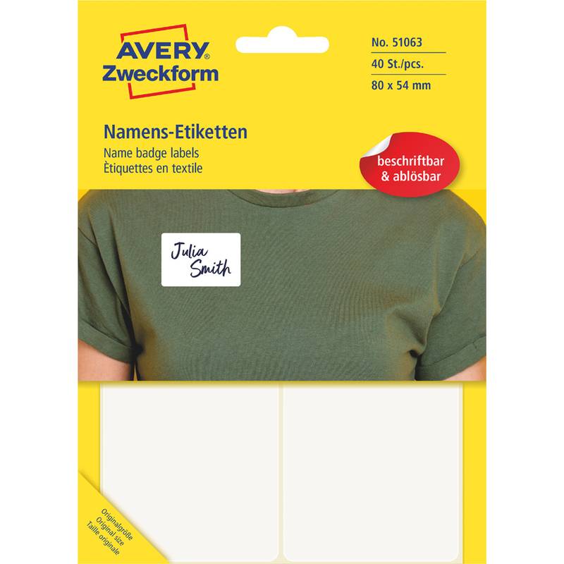AVERY Zweckform Namens-Etiketten, 80 x 54 mm, ablösbar, weiß