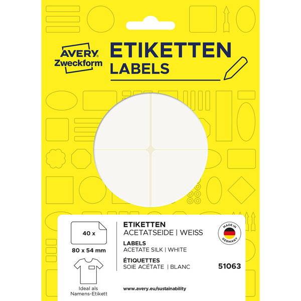 Namens Etikett 80x54mm weiß 40 Stück Acetatseide