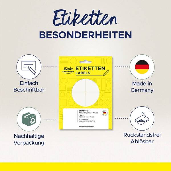 Namens Etikett 80x54mm weiß 40 Stück Acetatseide