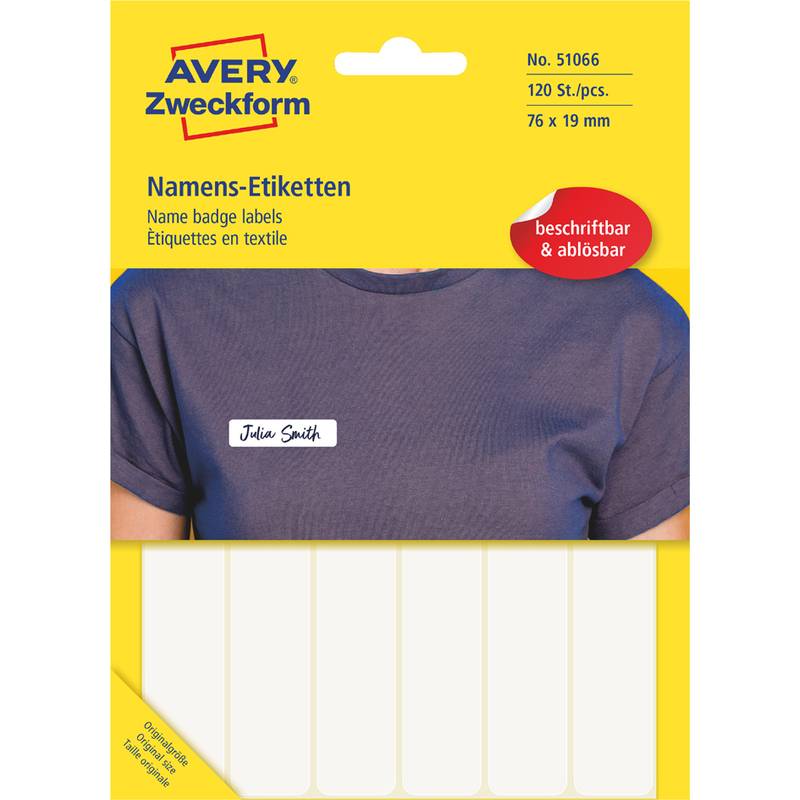 AVERY Zweckform Namens-Etiketten, 76 x 19 mm, ablösbar, weiß