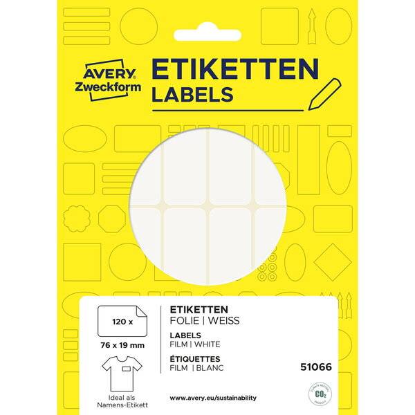 Namens Etikett 76x19mm weiß 120 Stück Folie