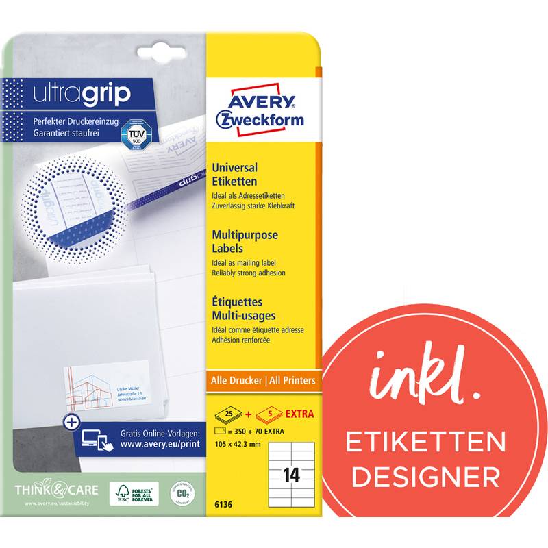 AVERY Zweckform Universal-Etiketten, 105 x 42,3 mm, weiß