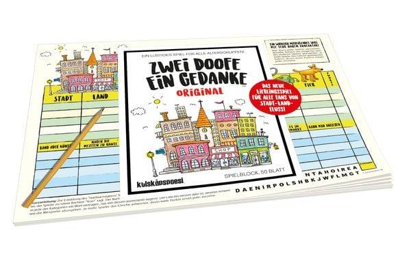 Kylskapspoesi KYL43029 - Spielblock, Zwei Doofe ein Gedanke Original (Stadt-Land-Fluss)