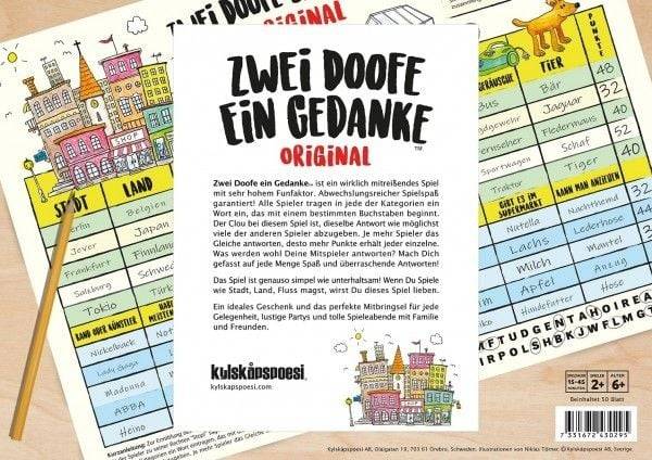 Kylskapspoesi KYL43029 - Spielblock, Zwei Doofe ein Gedanke Original (Stadt-Land-Fluss)