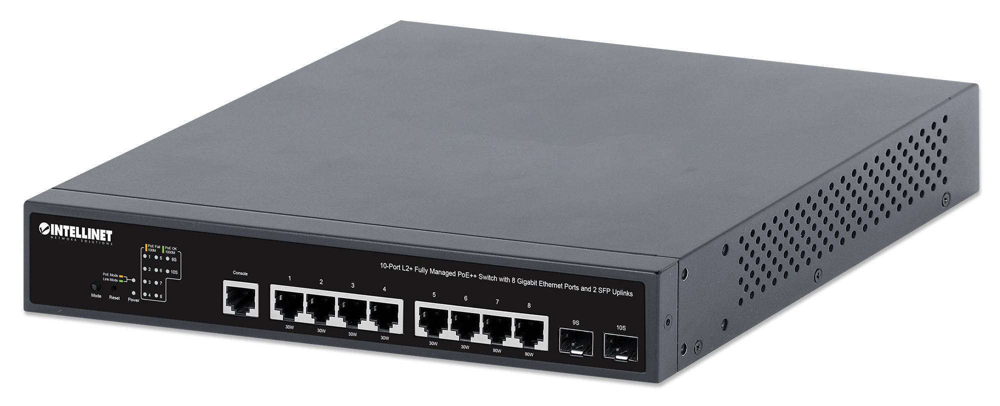 INTELLINET 10-Port L2+ Managed PoE++ Switch 8x Gbit 2x SFP