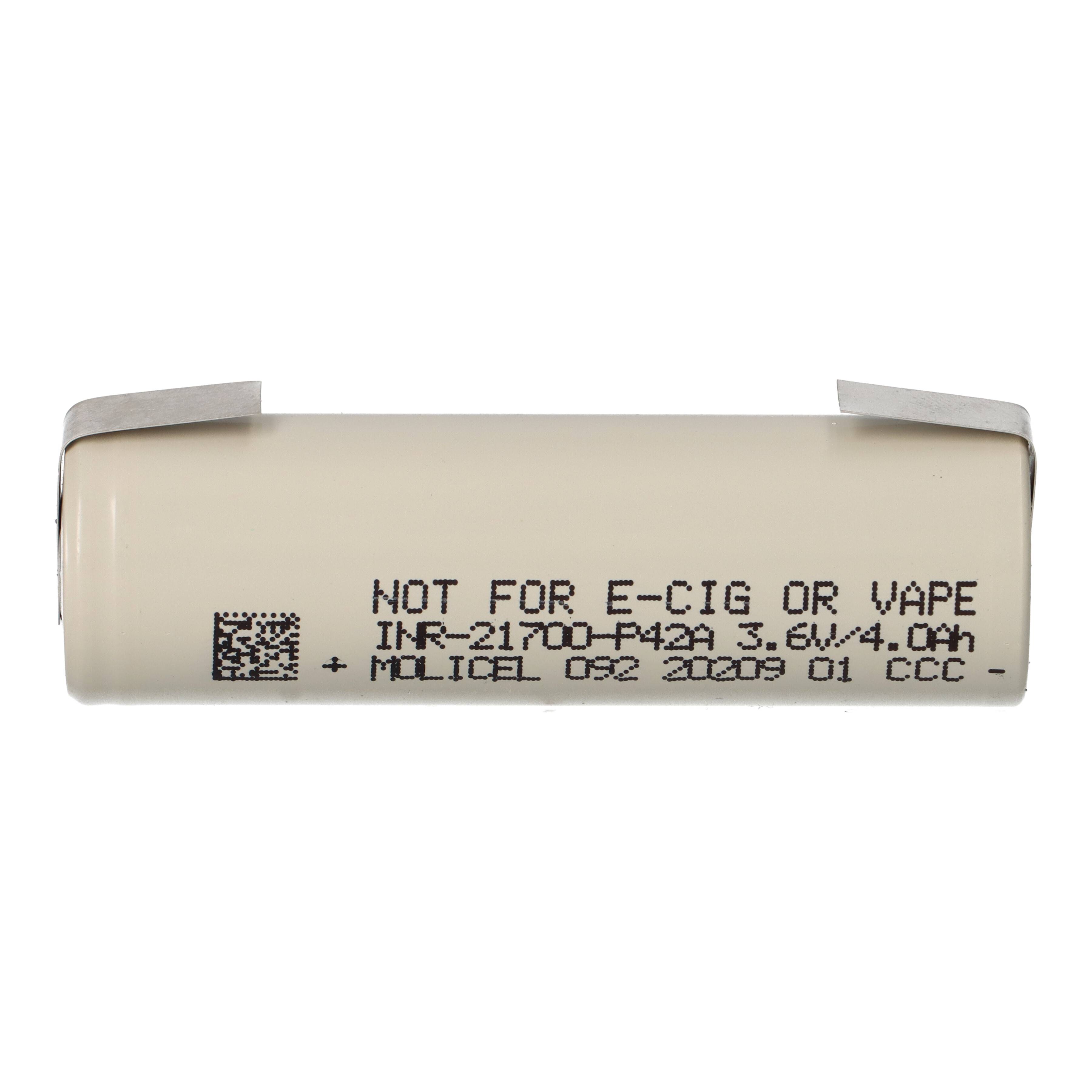 Molicel INR21700-P42A 3,7V 4200mAh 45A Li-Ion 21700 Akku flat top U-Lötfahne