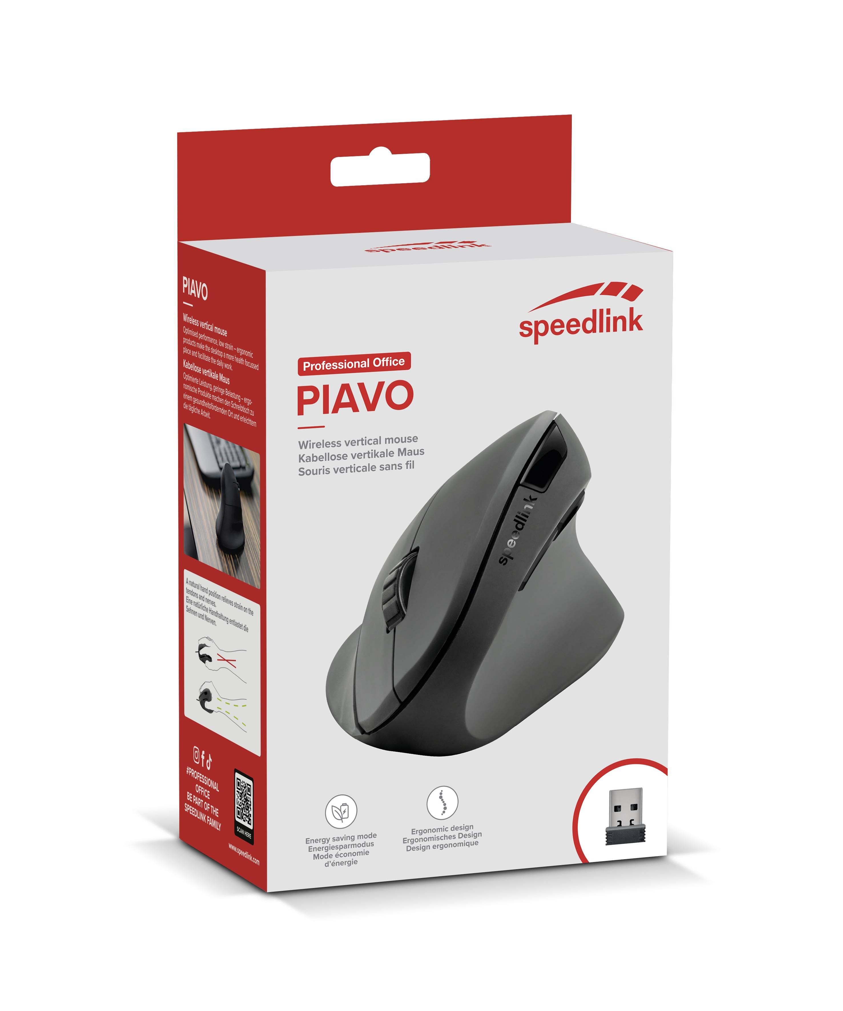 Speedlink Maus PIAVO, Ergonomie Vertikal, kabellos, schwarz retail Eingabe / Ausgabe Mäuse &