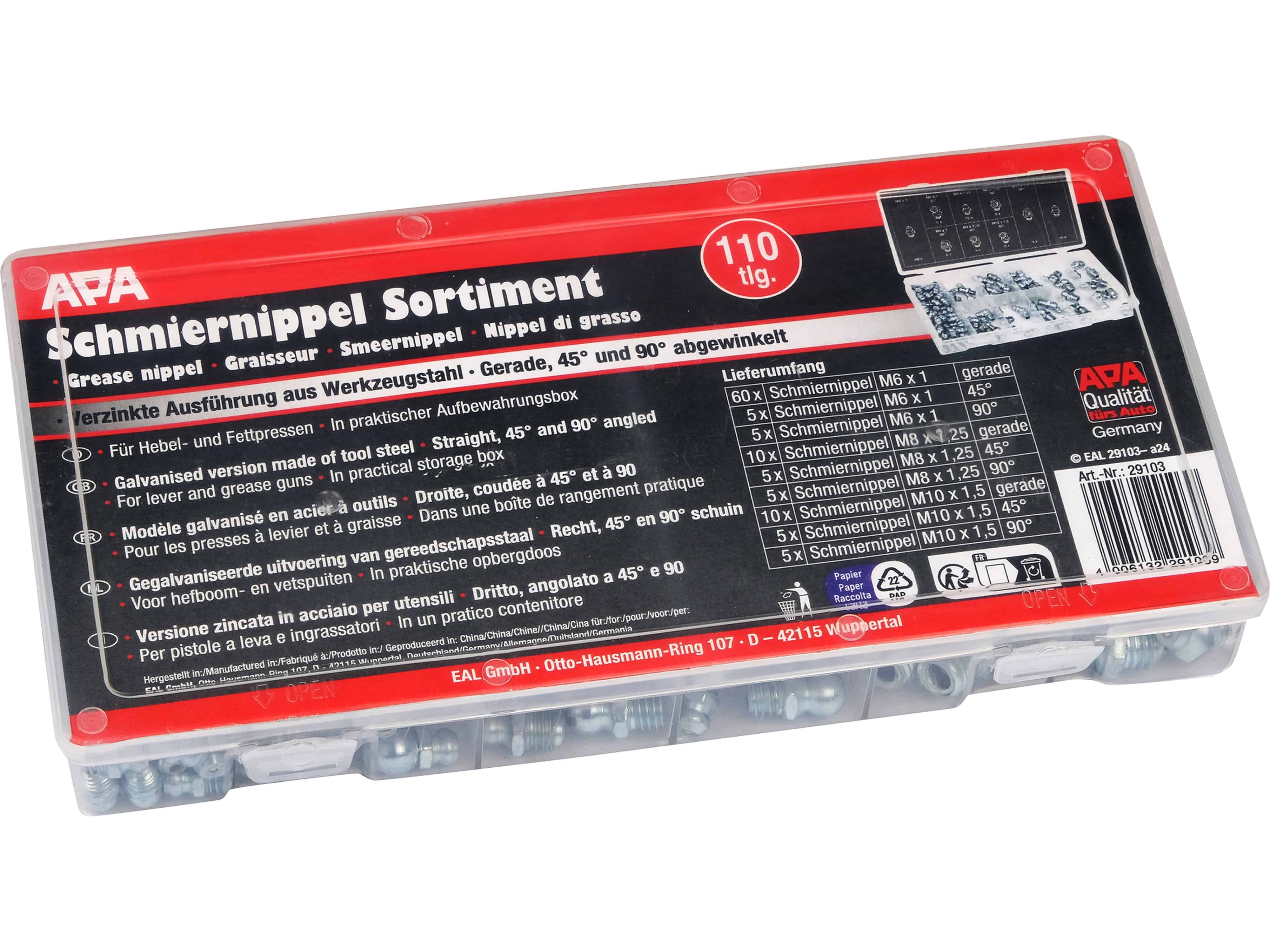 APA Schmiernippel Sortiment, 29103, 110-teilig
