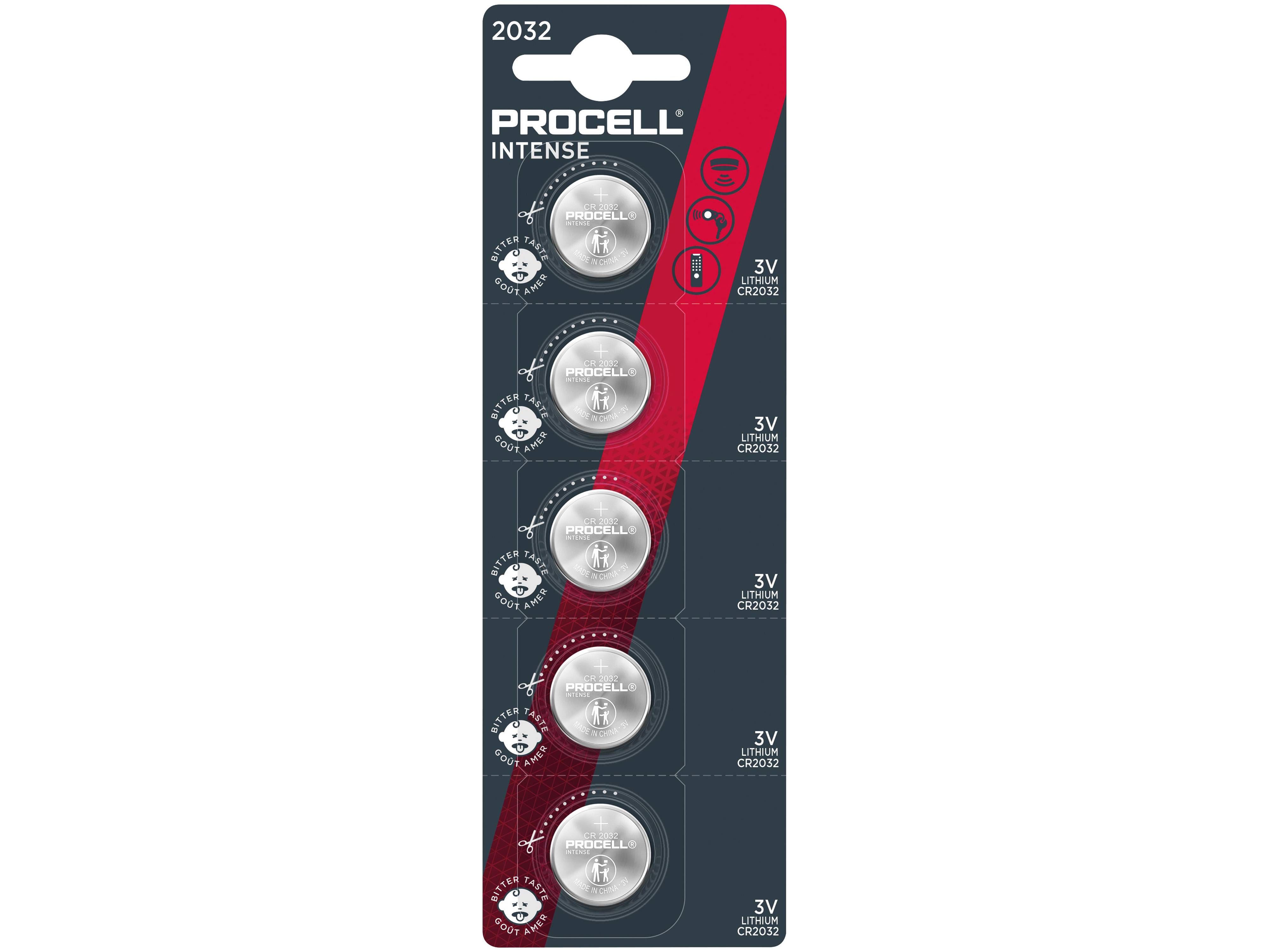 PROCELL Intense, CR 2032, 3V, Lithium Knopfzelle, 5 Stück