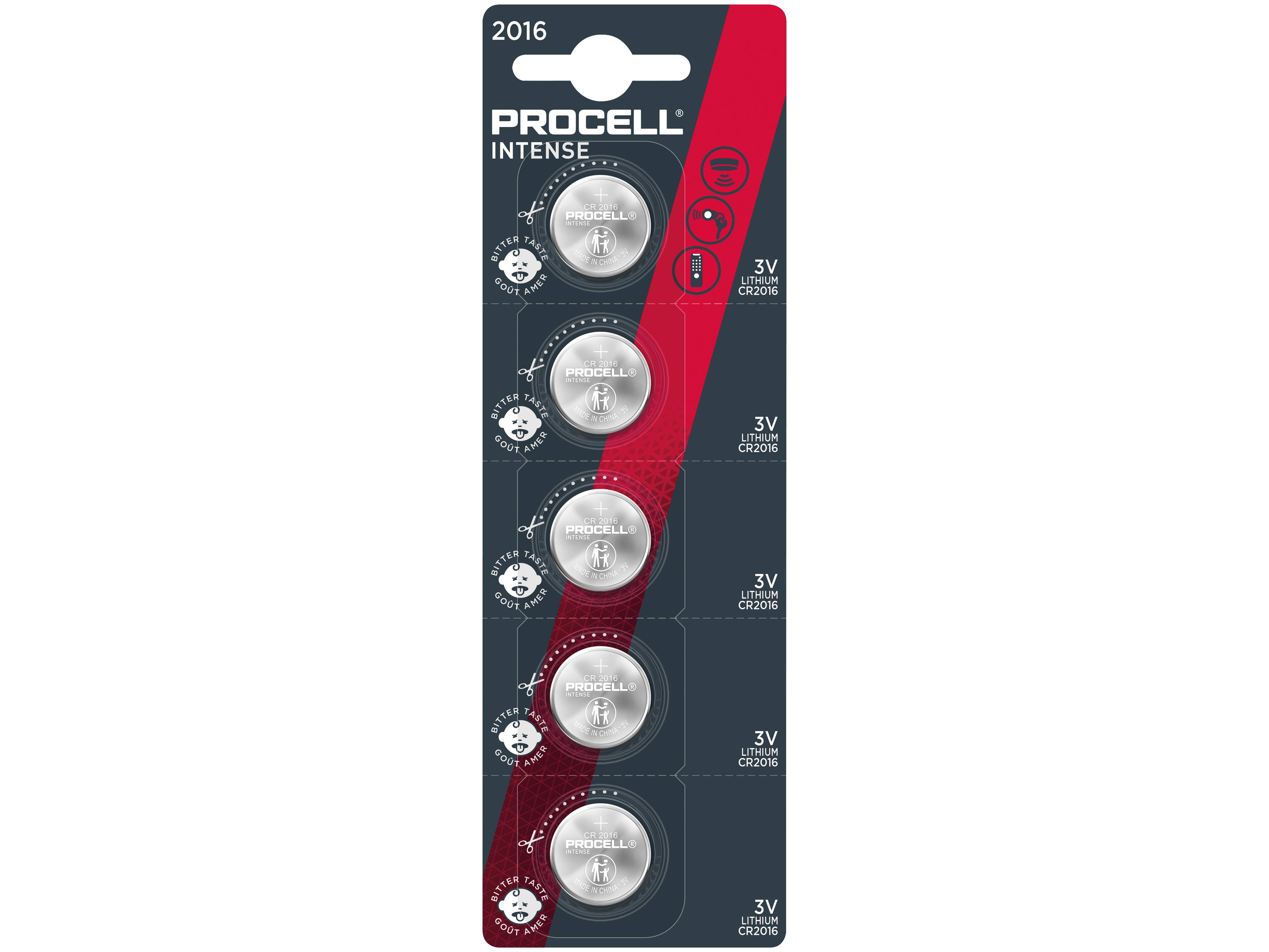 PROCELL Intense, CR 2016, 3V, Lithium Knopfzelle 5 Stück