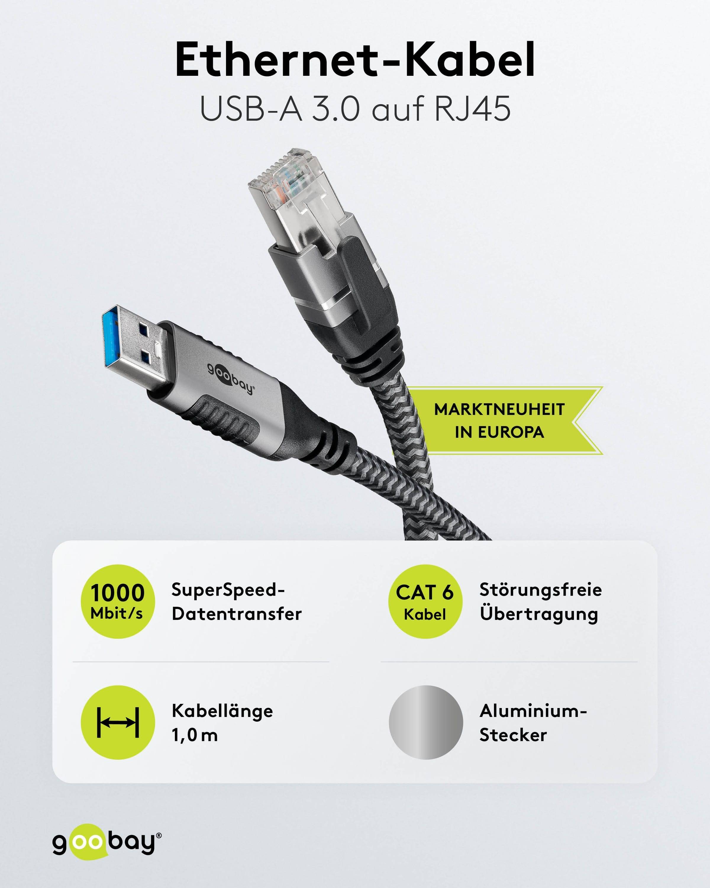 GOOBAY Ethernet-Kabel CAT6 USB-A 3.0 auf RJ45, 1m