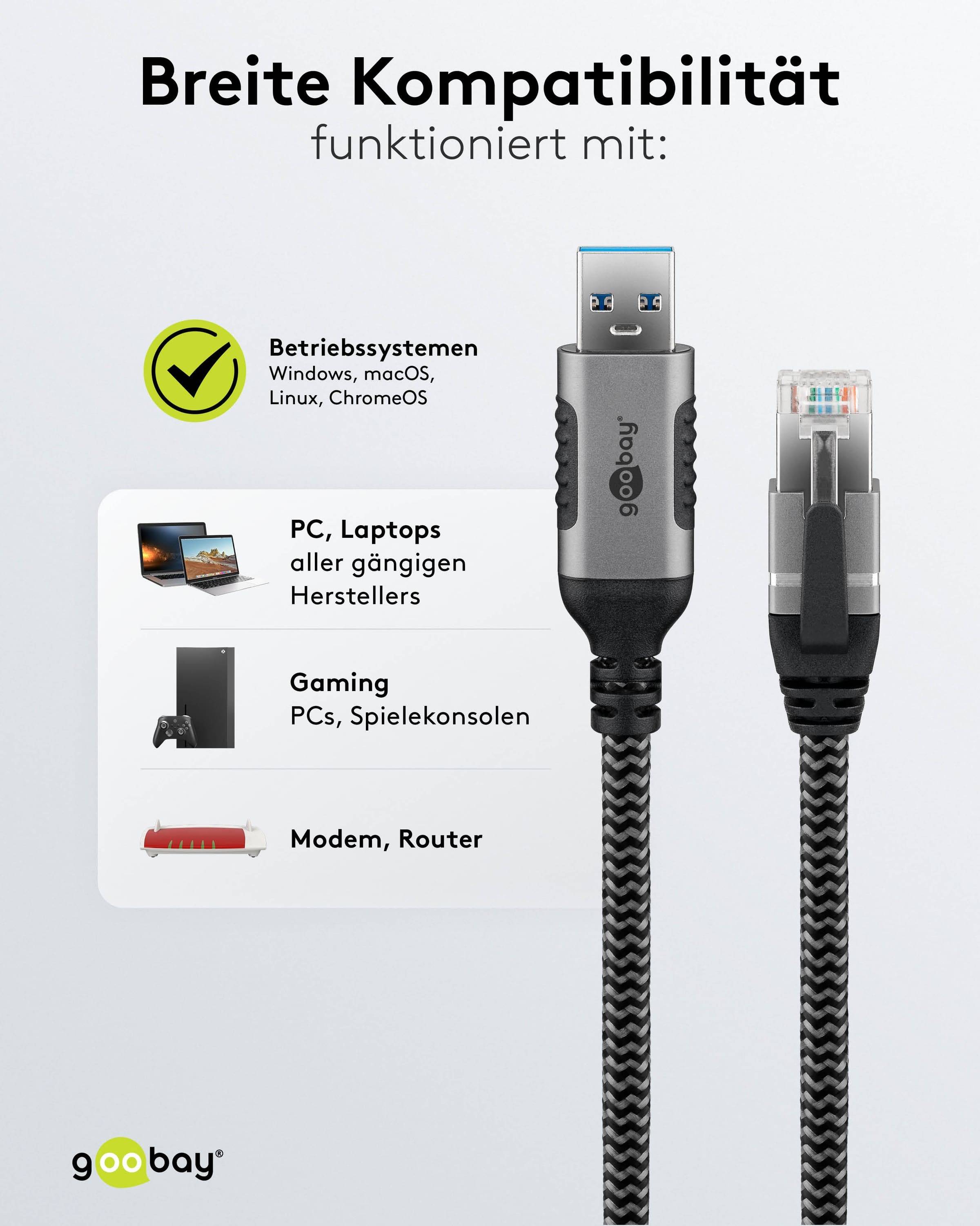 GOOBAY Ethernet-Kabel CAT6 USB-A 3.0 auf RJ45, 1m