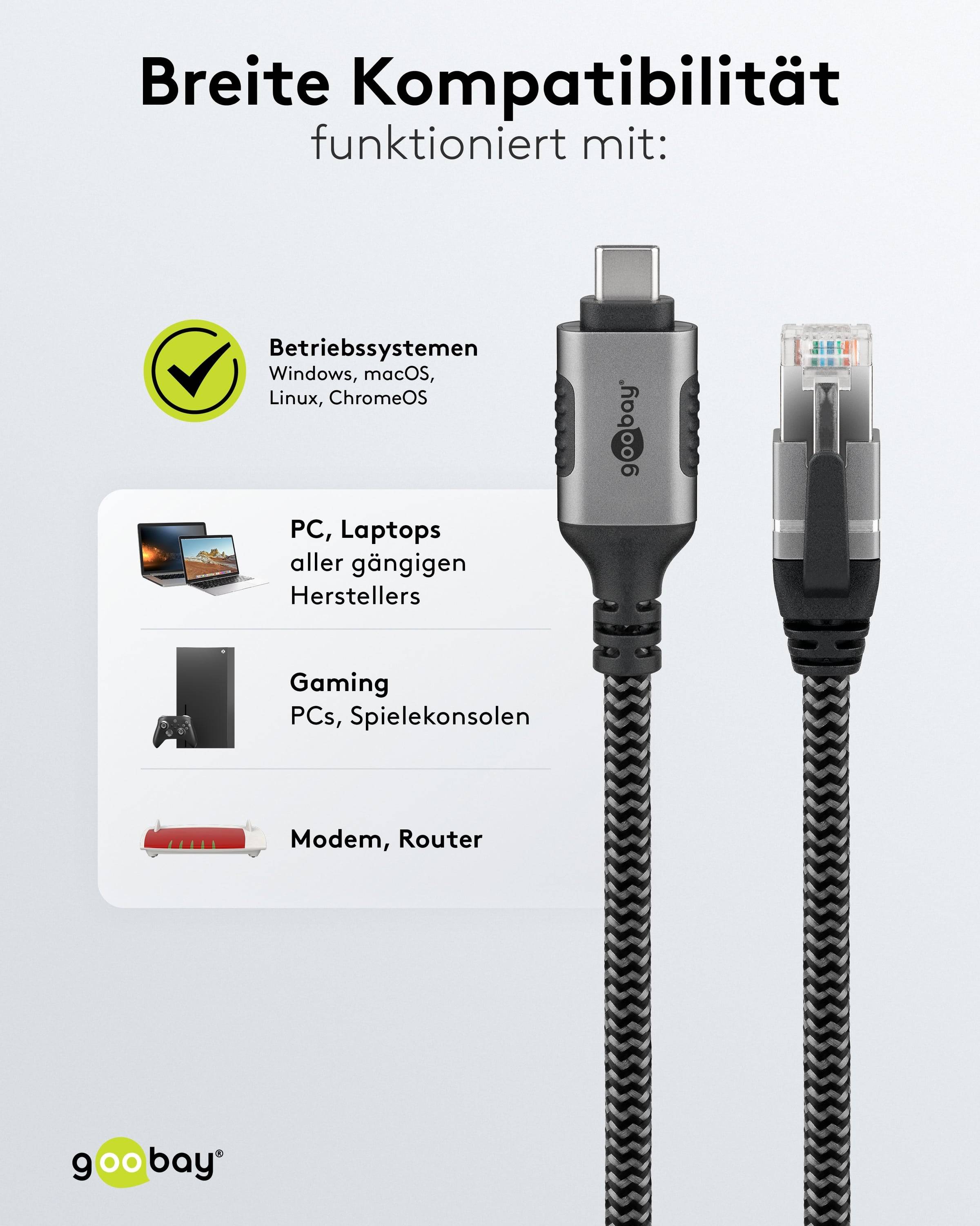GOOBAY Ethernet-Kabel CAT6 USB-AC 3.1 auf RJ45 10m