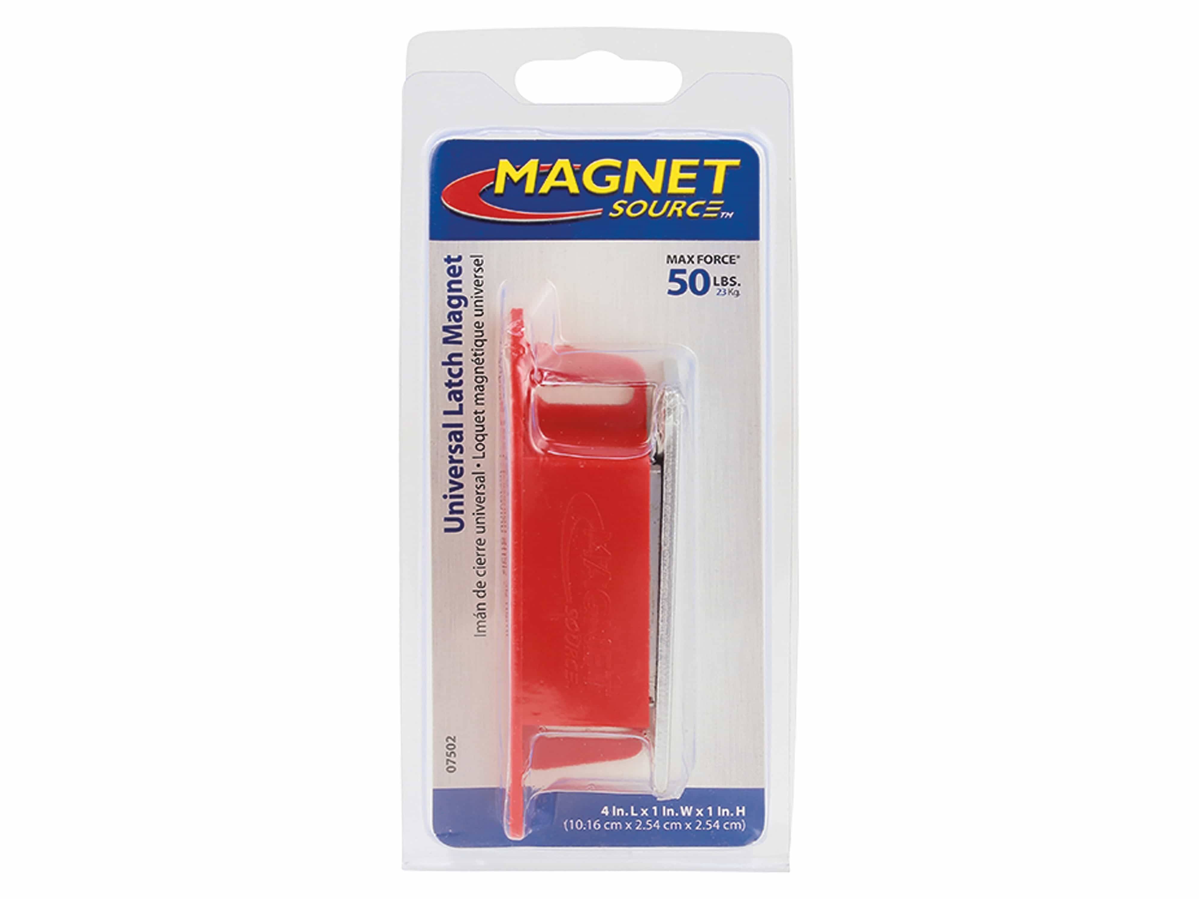 Universelle Latch-Magnet-Verpackung mit einem roten Latch-Magneten mit der Bezeichnung „50 lbs