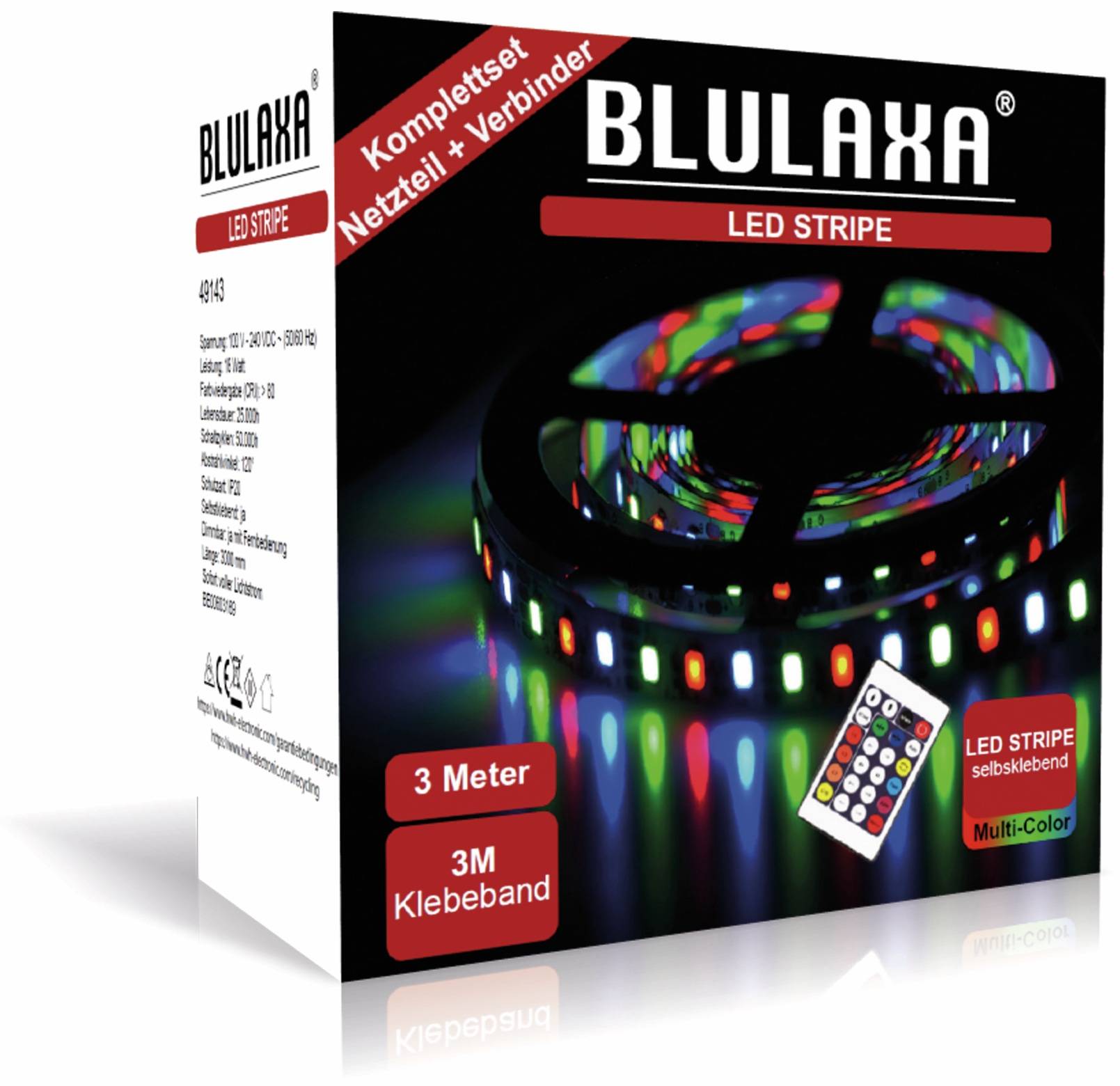 BLULAXA LED-Strip 49143, 18 W, RGB, 3 m, inkl. Fernbedienung