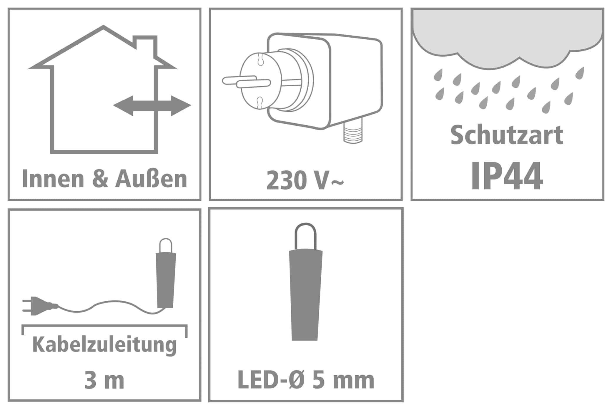 LED-Lichterkette Vorhang ,180 LEDs, warmweiß, IP44, 230 V~, 6 m, grün
