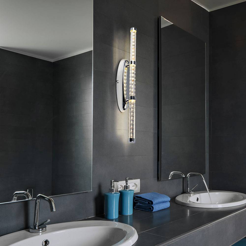 Wandleuchte Lampe Spiegelleuchte Schlafzimmerlampe Wohnzimmer, Rohförmig Chrom klar, 1x LED 10W 700Lm 3200K, HxB 50x7 cm