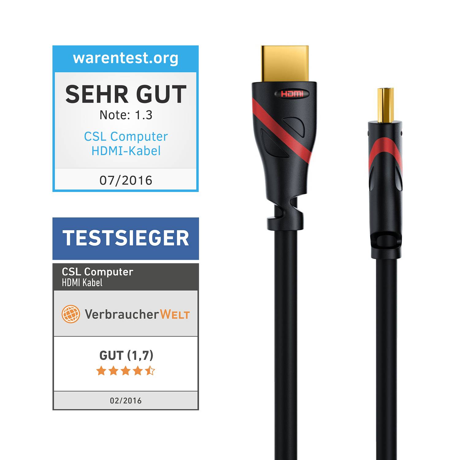 CSL 8k HDMI Kabel 2.1, 4K Ultra HD, UHD, Full HD, 3D, ARC, High Speed mit Ethernet, HDMI Typ A - 5m