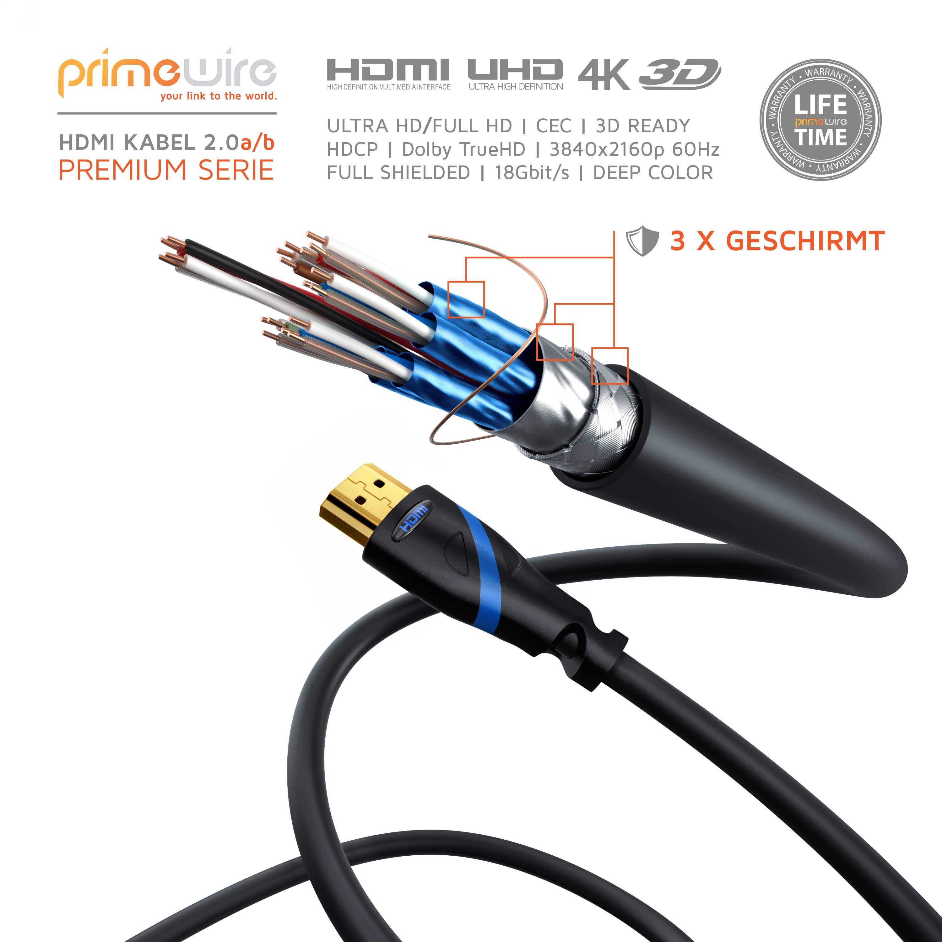 Primewire 8k HDMI-Kabel 2.1, Ultra HD Highspeed 4K 60Hz, Full HD, 3D, ARC, 18 GBit/s, HDMI Typ A - 4m