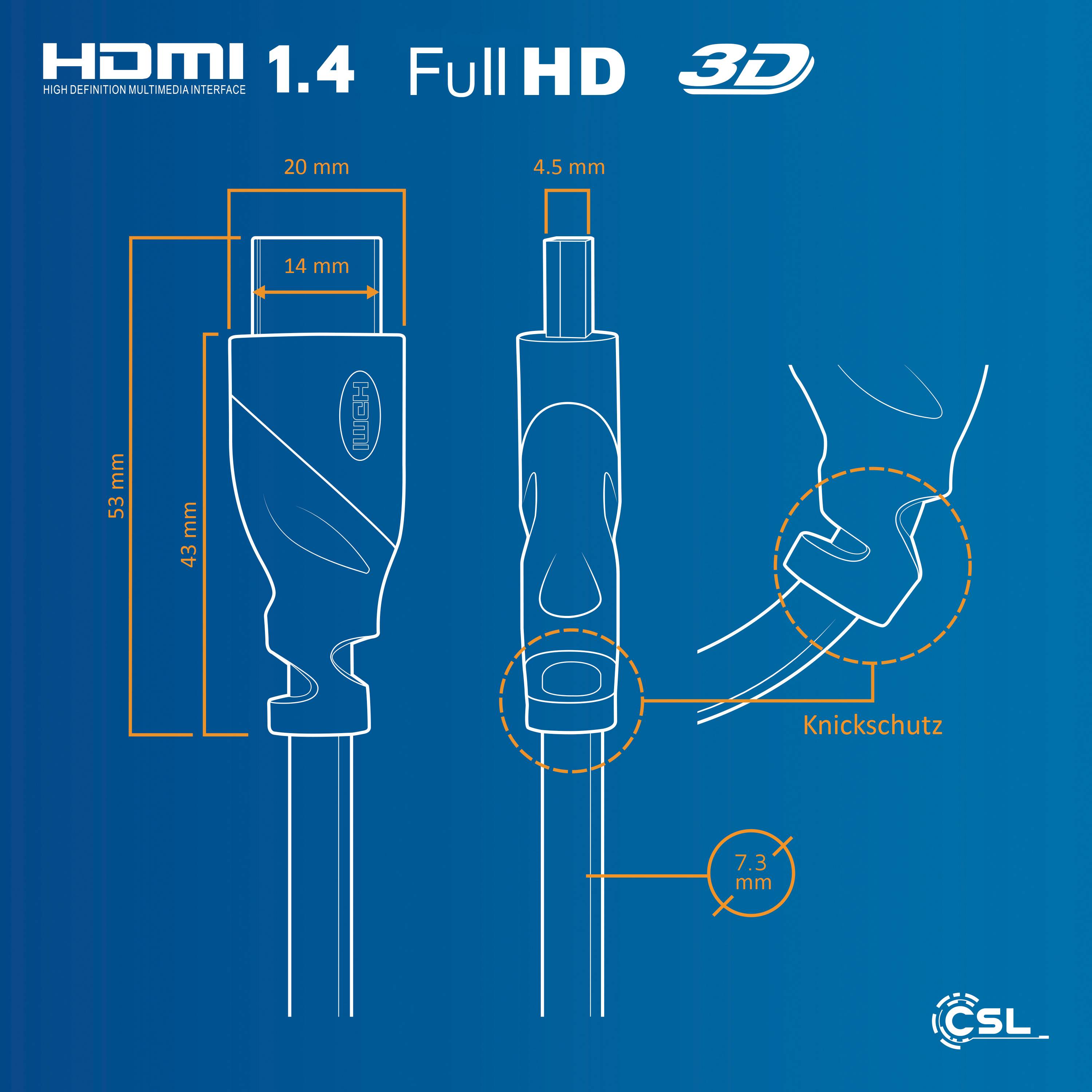 CSL HDMI-Kabel 2.0b, 4K UHD, Full HD, 3D, 3-fach geschirmt, High Speed mit Ethernet, HDMI Typ A - 15m