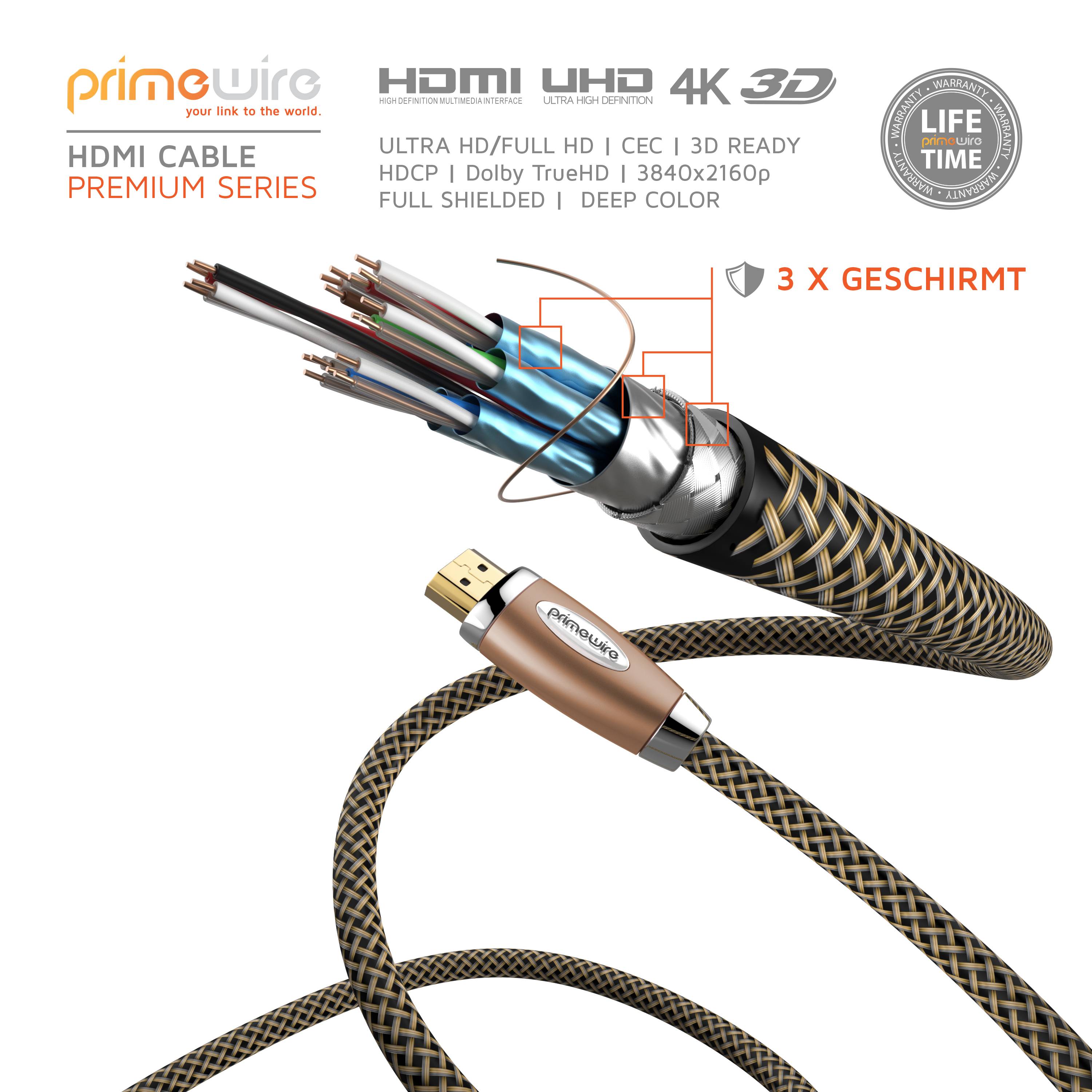 Primewire 8k HDMI-Kabel 2.1, 4k Ultra HD 2160p, 3D, Nylonummantelung, Vollmetall Stecker, HDMI Typ A - 2m