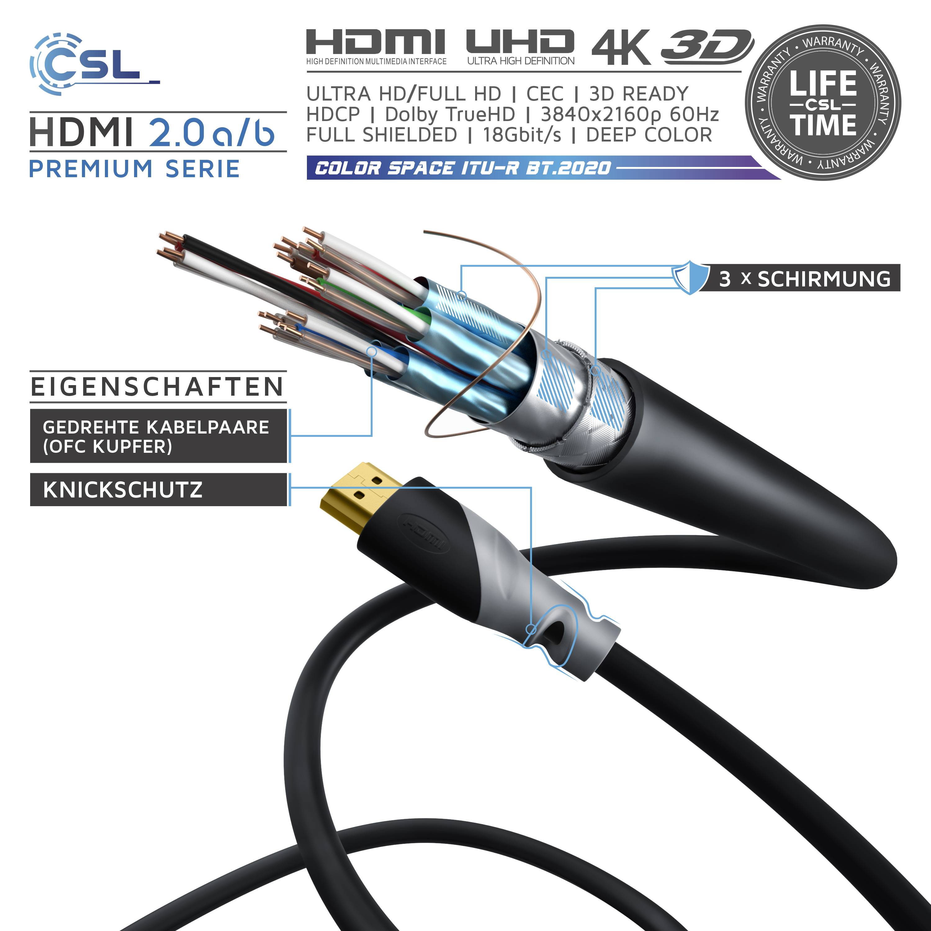 CSL 8k HDMI Kabel 2.1, 3fach geschirmt, Ultra HD, Full HD, 3D, High Speed mit Ethernet, HDMI Typ A - 3m