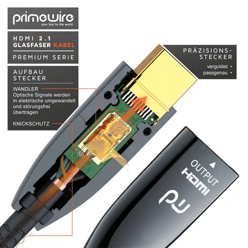 Primewire HDMI Kabel 2.1 Glasfaser, 8K 120Hz, 4k 240Hz, optisches Kabel HDR10+ 3D Ultra High Speed, Glasfaserkabel - 30m Primewire HDMI Kabel 2.1 Glasfaser, 8K 120Hz, 4k 240Hz, optisches Kabel HDR10+ 3D Ultra High Speed, Glasfaserkabel - 30m