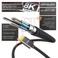 Primewire 8K HDMI 2.1 auf Micro HDMI Adapterkabel, 7680 x 4320 @ 120 Hz mit DSC - 3m Primewire 8K HDMI 2.1 auf Micro HDMI Adapterkabel, 7680 x 4320 @ 120 Hz mit DSC - 3m