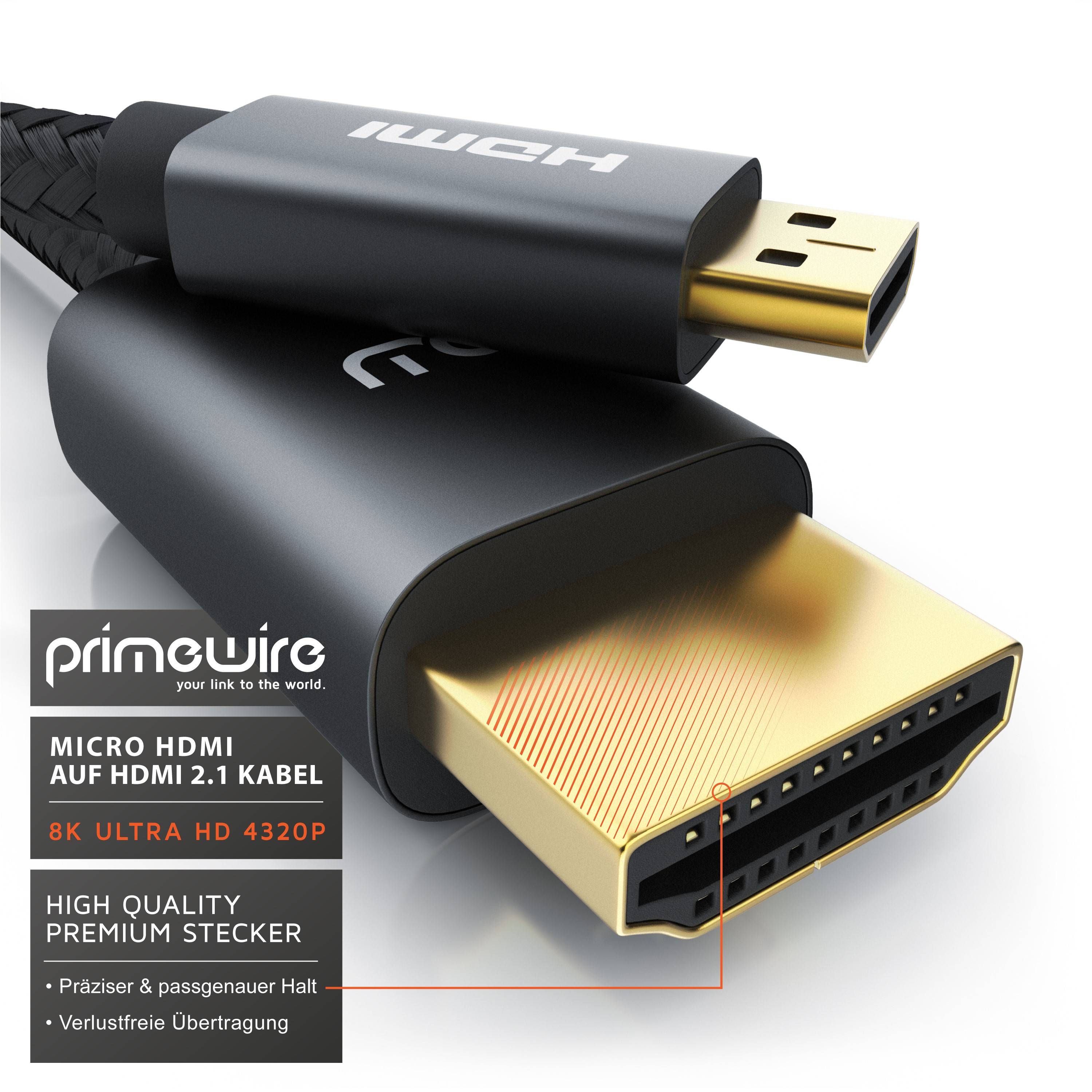 Primewire 8K HDMI 2.1 auf Micro HDMI Adapterkabel, 7680 x 4320 @ 120 Hz mit DSC - 1,5m