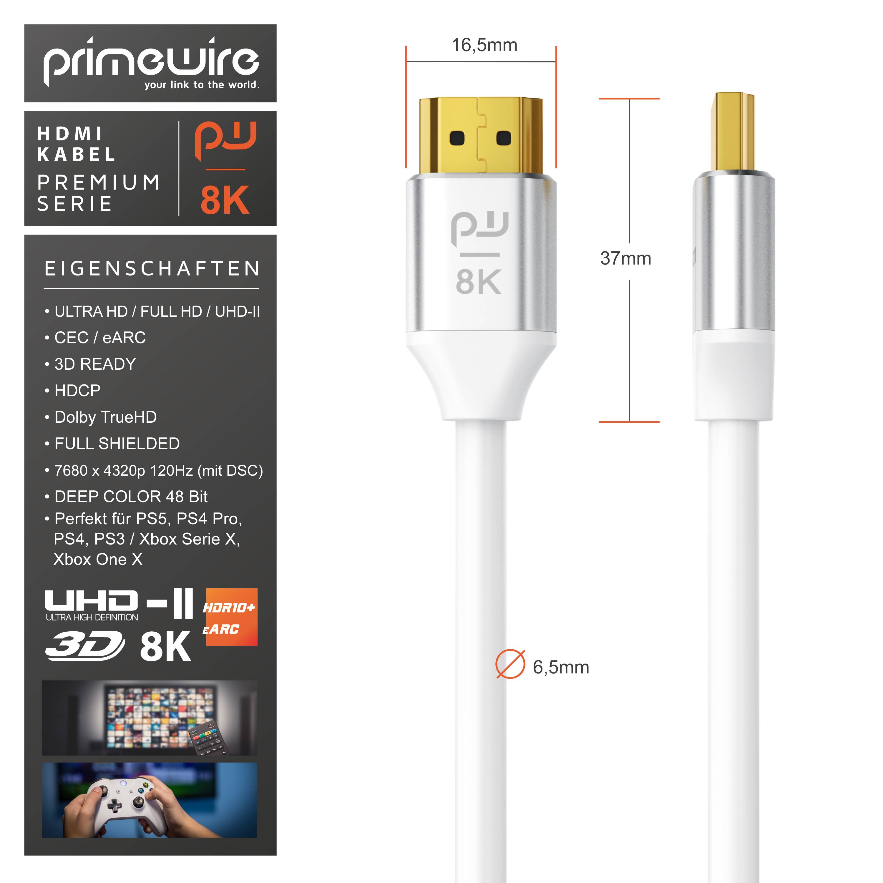 Primewire 8K Premium HDMI Ultra High Speed Kabel 2.1 7680 x 4320 @ 120 Hz mit DSC - 3m