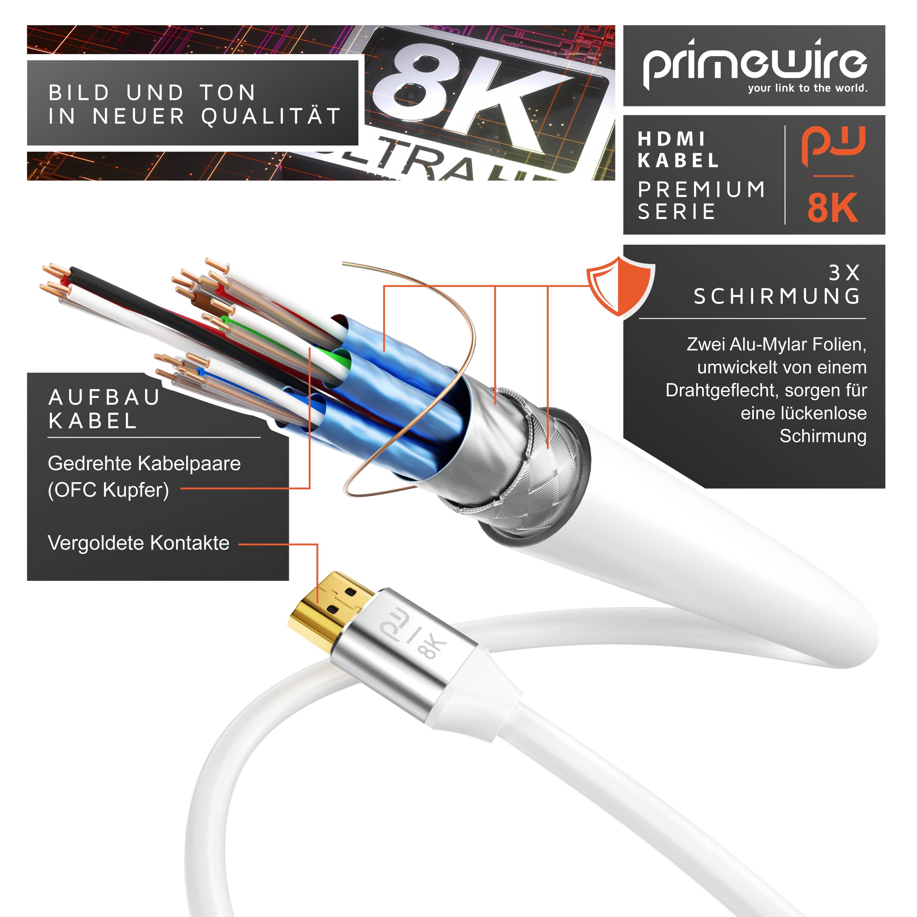 Primewire 8K Premium HDMI Ultra High Speed Kabel 2.1 7680 x 4320 @ 120 Hz mit DSC - 3m