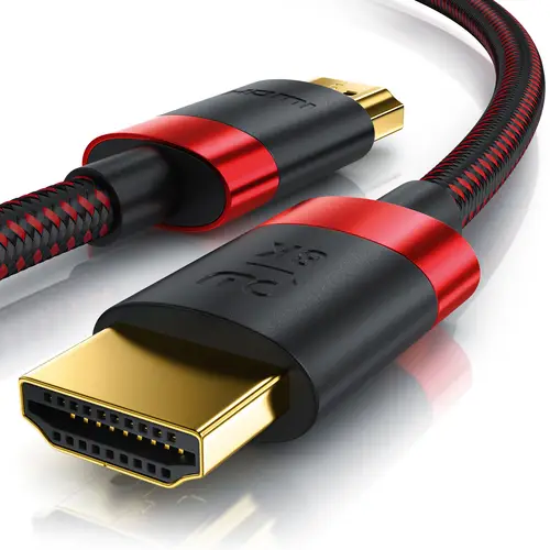 Primewire - 0,25m High Speed 8K HDMI Kabel 2.1, Ethernet ARC 3D 4K Ultra HD 7680x4320 @ 120 Hz HDTV Full HD, Schwarz/Rot Primewire - 0,25m High Speed 8K HDMI Kabel 2.1, Ethernet ARC 3D 4K Ultra HD 7680x4320 @ 120 Hz HDTV Full HD, Schwarz/Rot