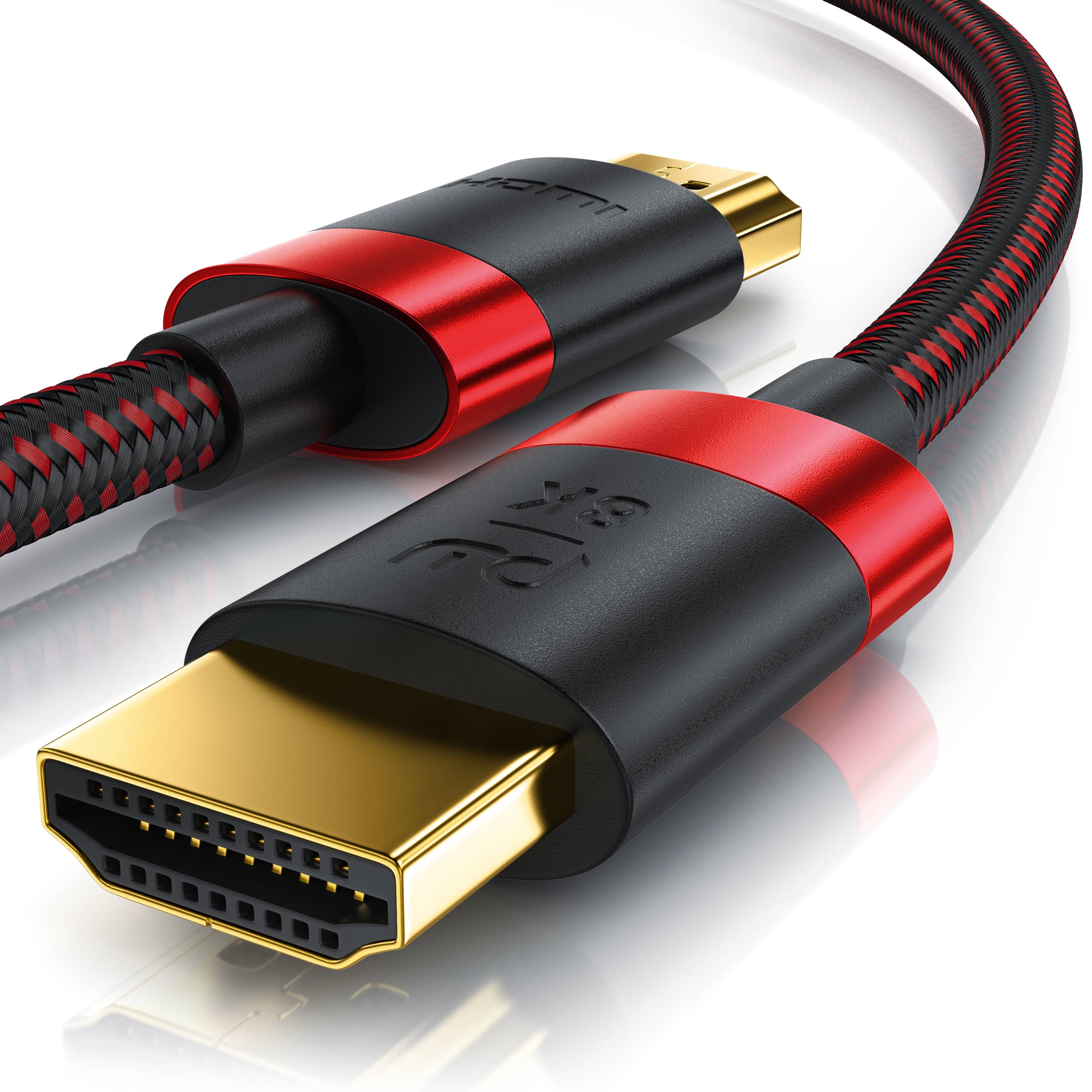 Primewire - 1m High Speed 8K HDMI Kabel 2.1, Ethernet ARC 3D 4K Ultra HD 7680x4320 @ 120 Hz HDTV Full HD, Schwarz/Rot