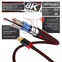 Primewire - 0,5m High Speed 8K HDMI Kabel 2.1, Ethernet ARC 3D 4K Ultra HD 7680x4320 @ 120 Hz HDTV Full HD, Schwarz/Rot Primewire - 0,5m High Speed 8K HDMI Kabel 2.1, Ethernet ARC 3D 4K Ultra HD 7680x4320 @ 120 Hz HDTV Full HD, Schwarz/Rot