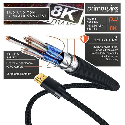 Primewire - 10m High Speed 8K HDMI Kabel 2.1, Ethernet ARC 3D 4K Ultra HD 7680x4320 @ 120 Hz HDTV Full HD, Schwarz Primewire - 10m High Speed 8K HDMI Kabel 2.1, Ethernet ARC 3D 4K Ultra HD 7680x4320 @ 120 Hz HDTV Full HD, Schwarz