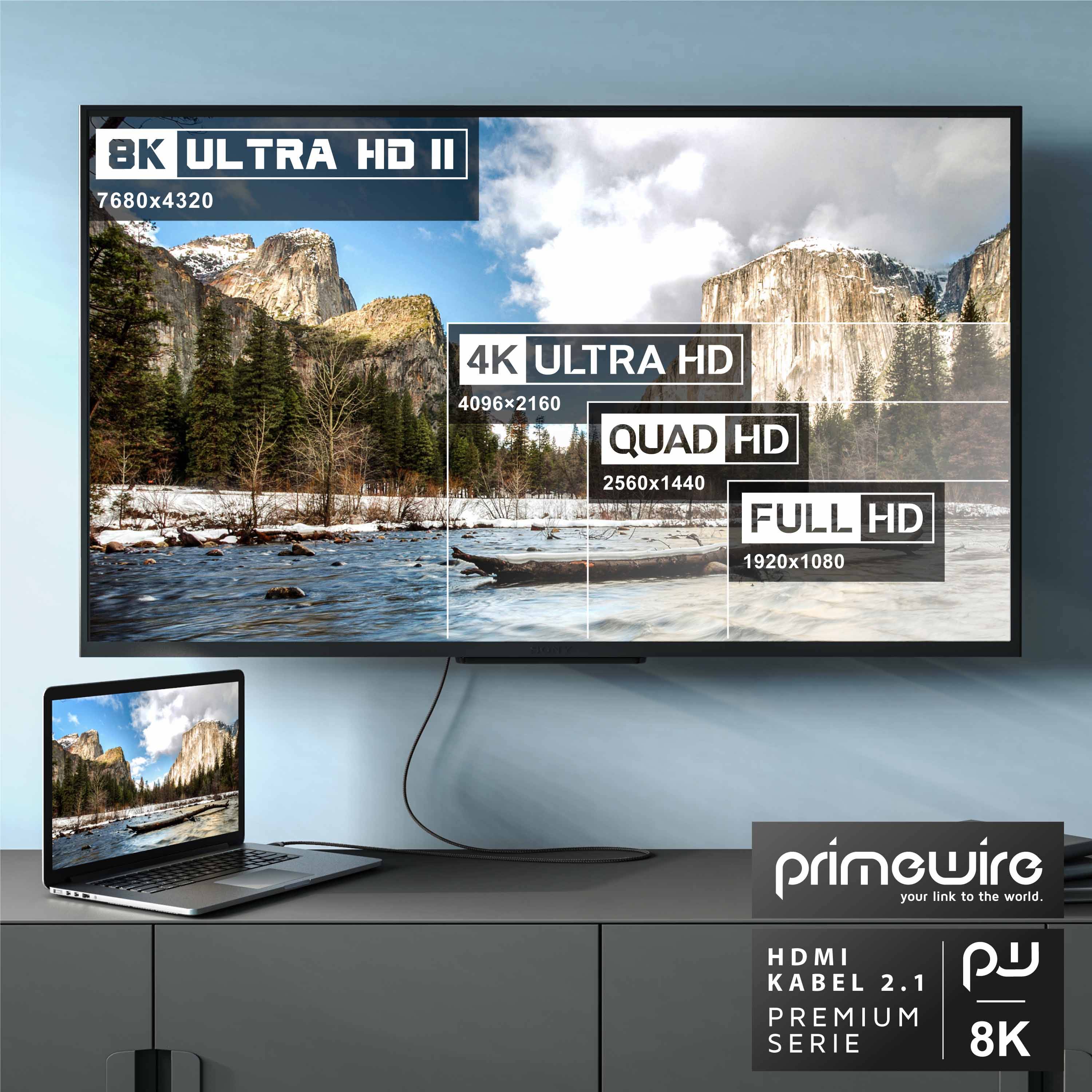 Primewire - 1,5m High Speed 8K HDMI Kabel 2.1, Ethernet 3D 4K Ultra HD 7680x4320 @ 120 Hz HDTV Full HD, Schwarz/Silber