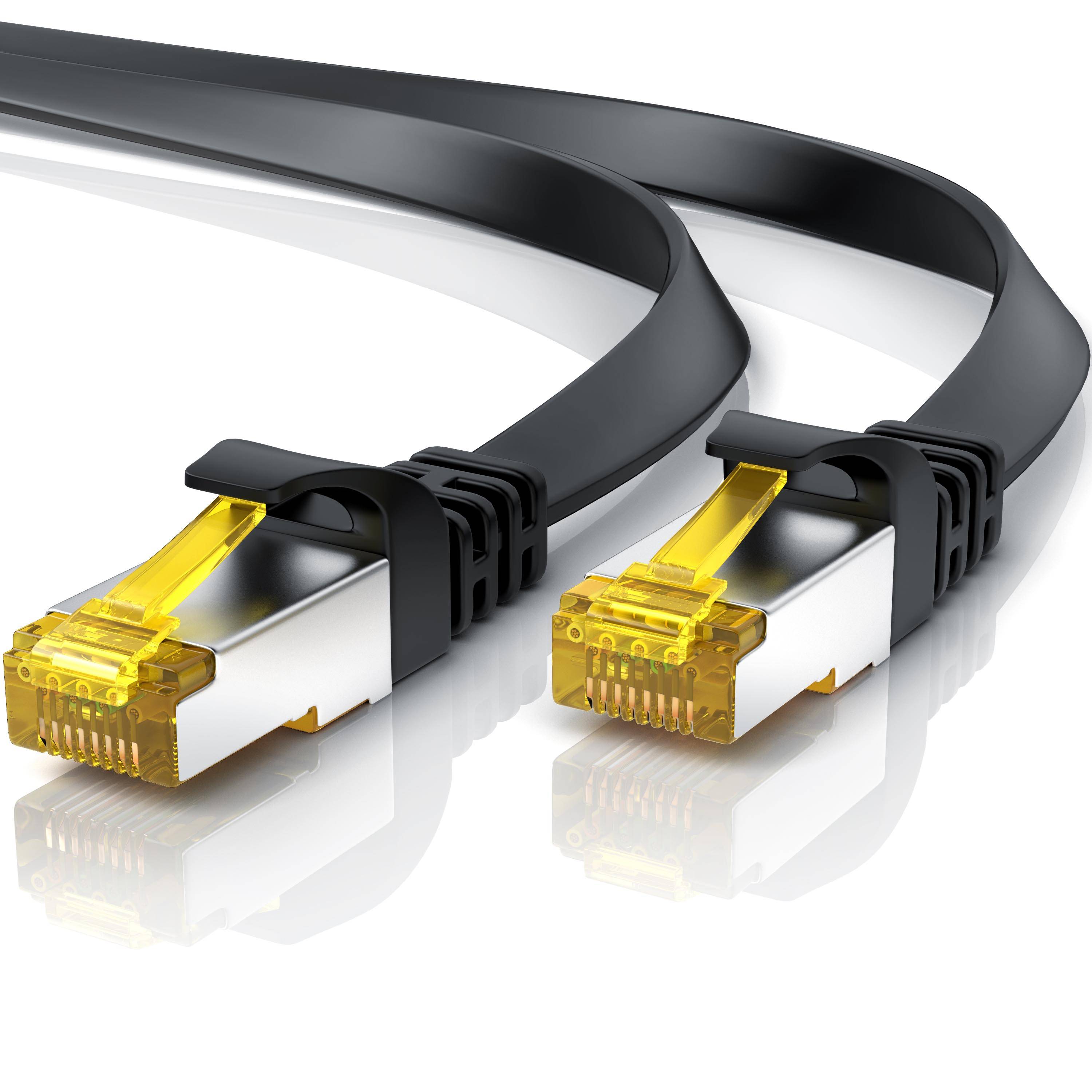 Primewire 10x LAN-Kabel CAT.7, RJ-45 (Ethernet), CAT 7 Flachband U/FTP Gigabit Netzwerkkabel 10 Gbit/s Patchkabel - 1m