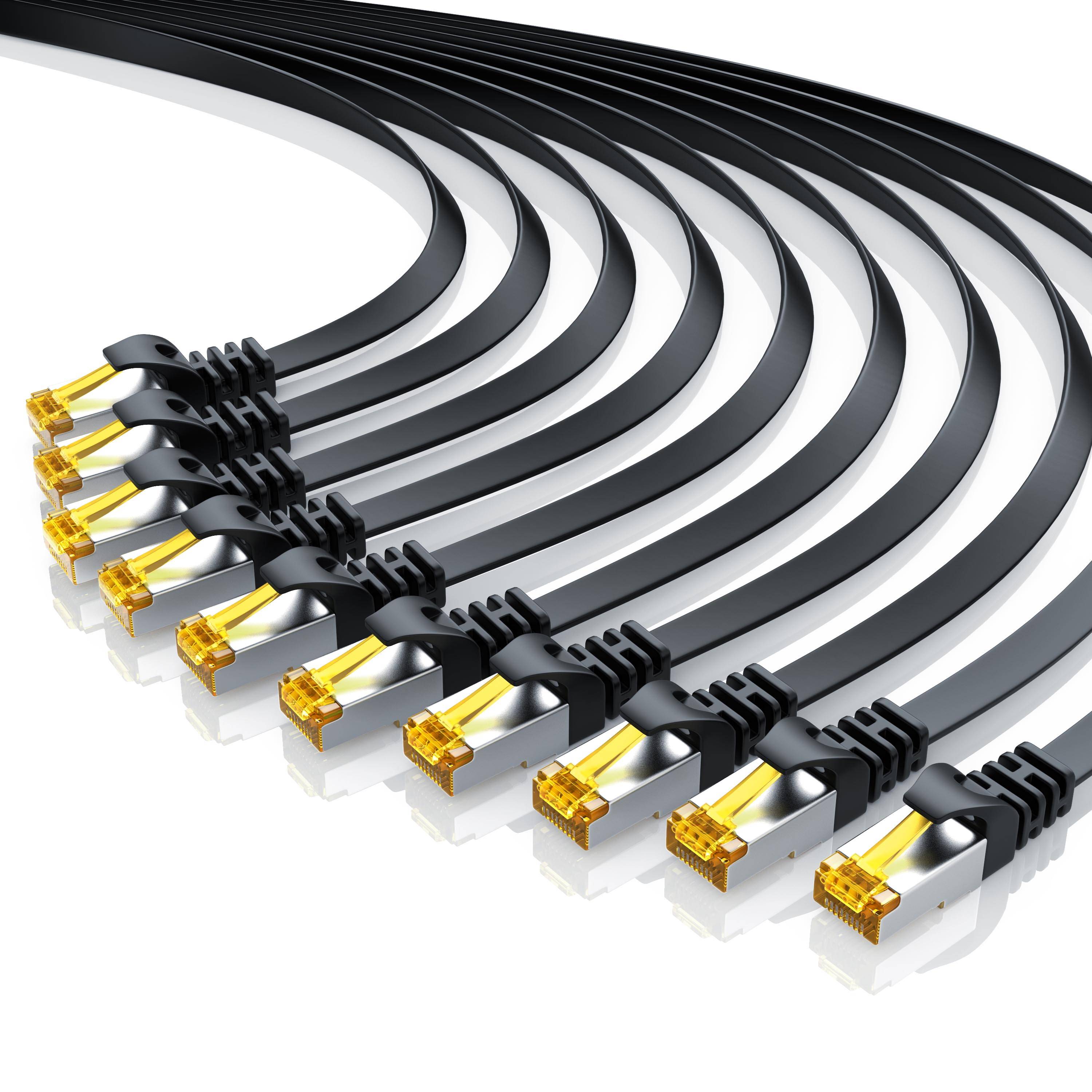 Primewire LAN-Kabel CAT.7, RJ-45 (Ethernet), CAT 7 Flachband U/FTP Gigabit Netzwerkkabel 10 Gbit/s Patchkabel - 10m