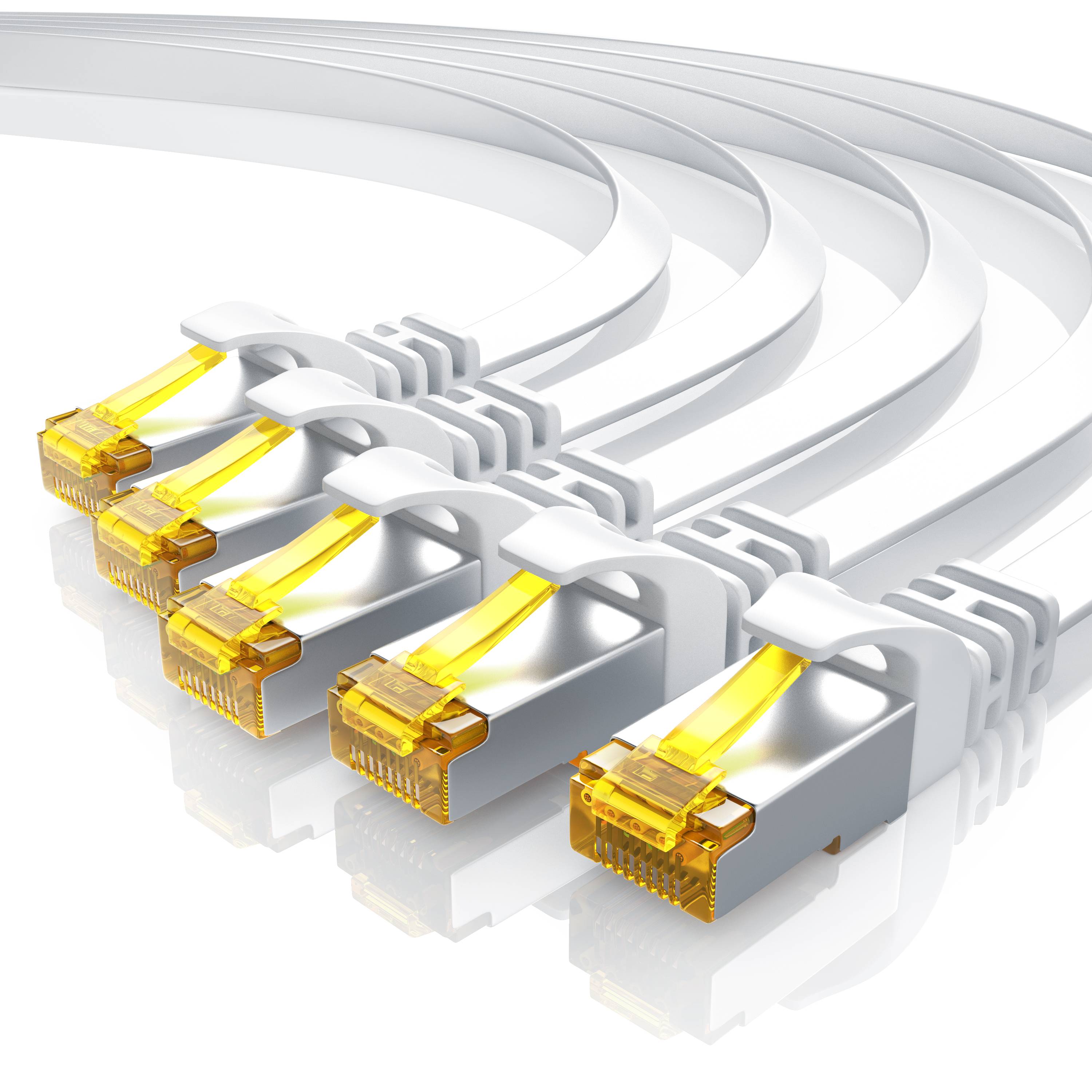 Primewire 10x LAN-Kabel CAT.7, RJ-45 (Ethernet), CAT 7 Flachband U/FTP Gigabit Netzwerkkabel 10 Gbit/s Patchkabel - 1m