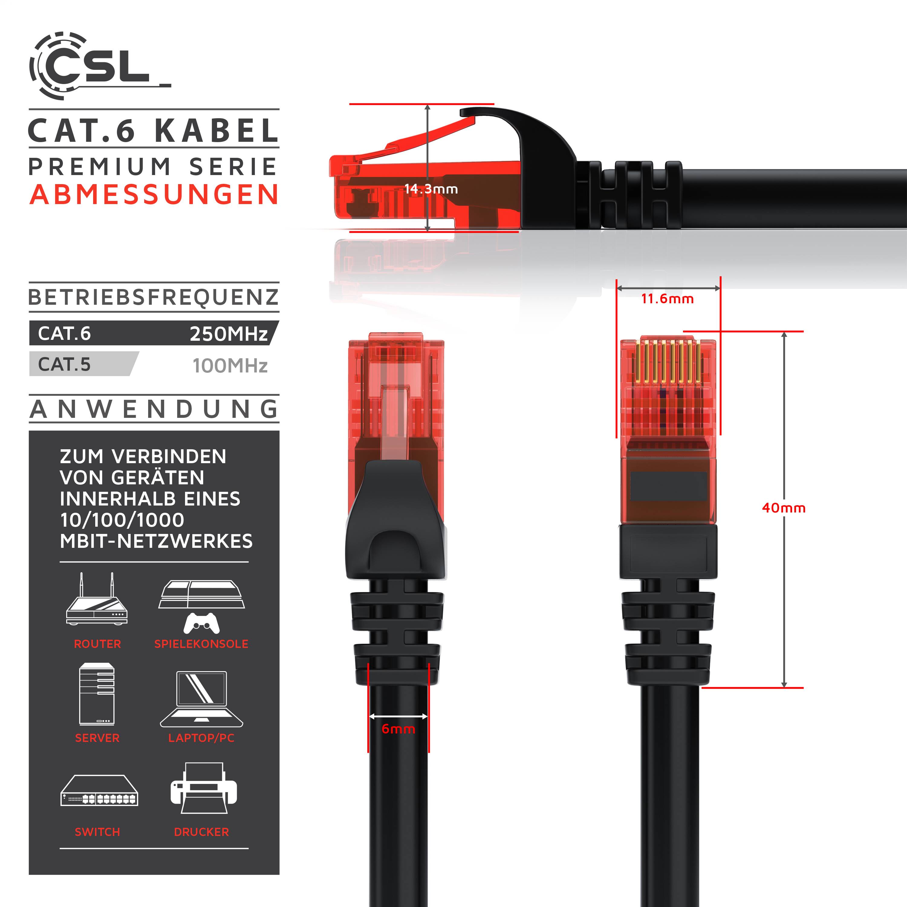 CSL Cat 6 Gigabit Ethernet LAN Kabel, mehrfach Geschirmt, UTP Gigabit 1000 Mbit/s Patchkabel, Netzwerkkabel - 15m