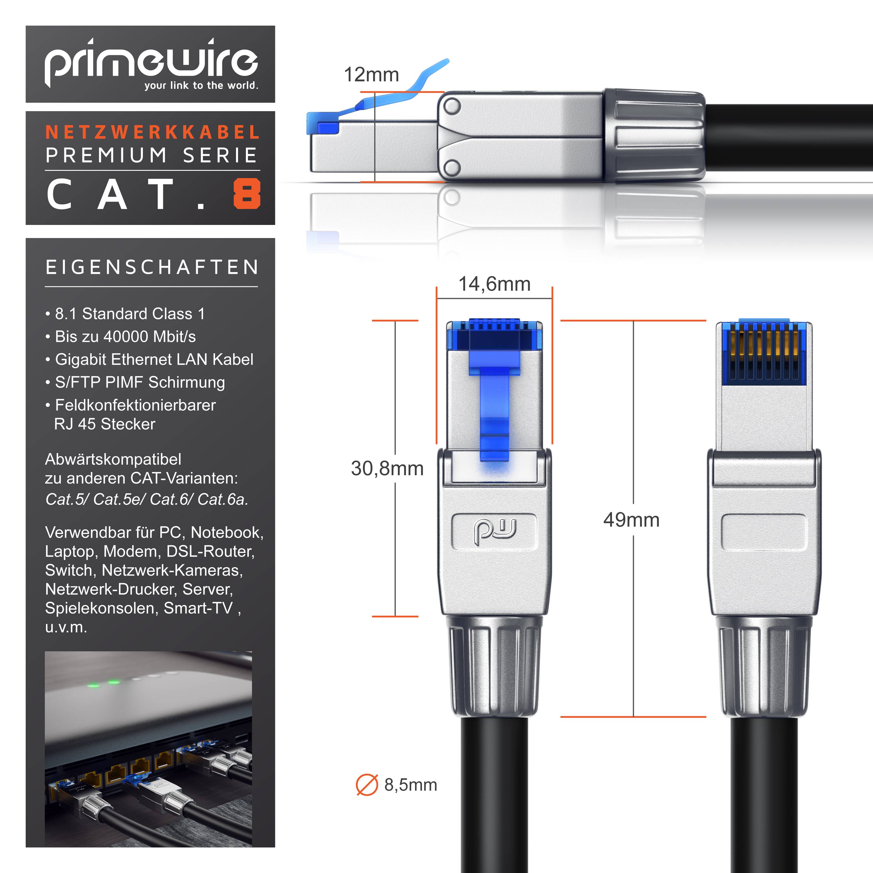 Primewire Patchkabel CAT 8 - Gigabit Ethernet LAN Kabel - 40 Gbit/s - S/FTP PIMF Schirmung - Netzwerkkabel - 5m
