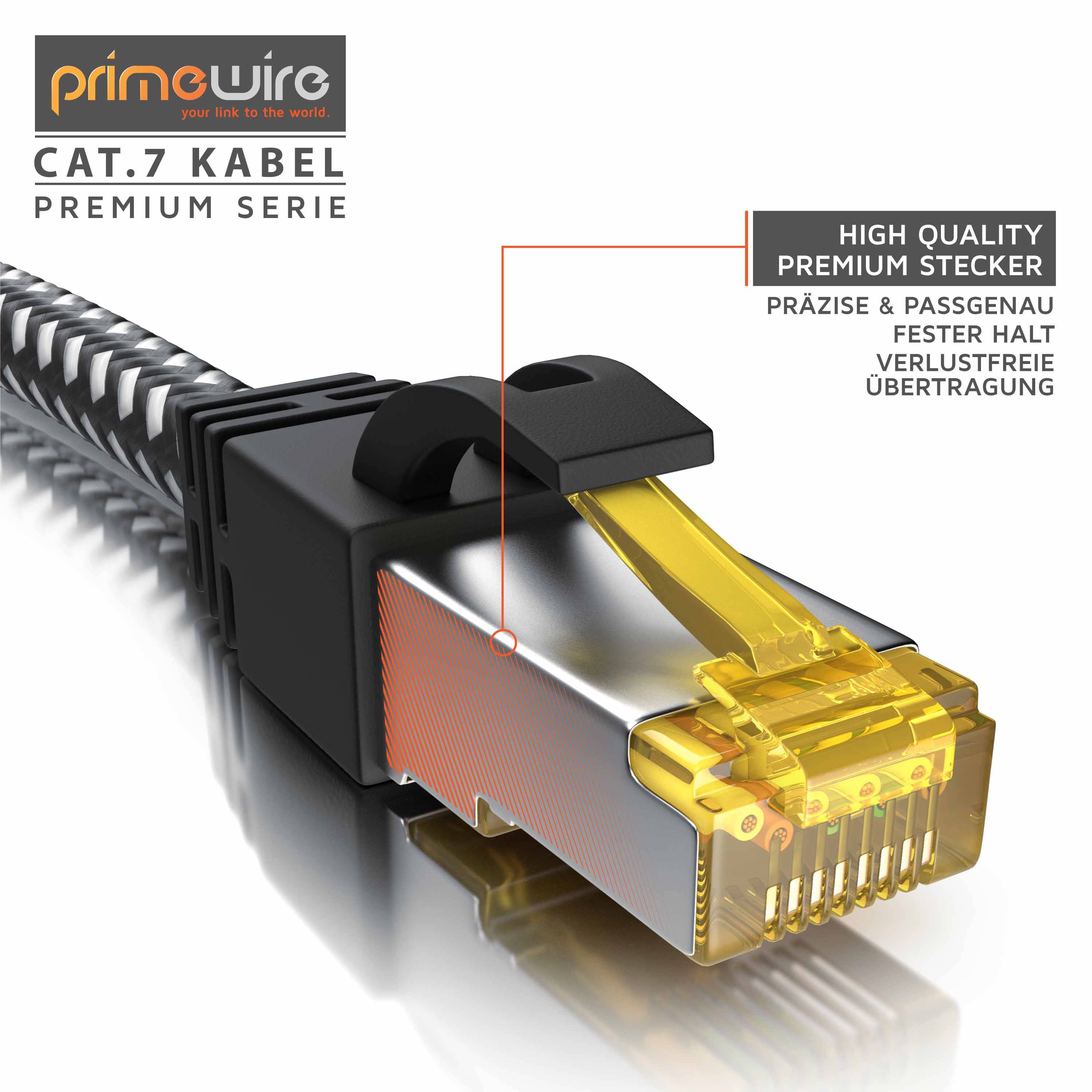 Primewire Patchkabel CAT 7 Rohkabel mit Braiding, Gigabit Ethernet LAN Kabel 10 Gbit/s S/FTP PIMF, Netzwerkkabel - 15m