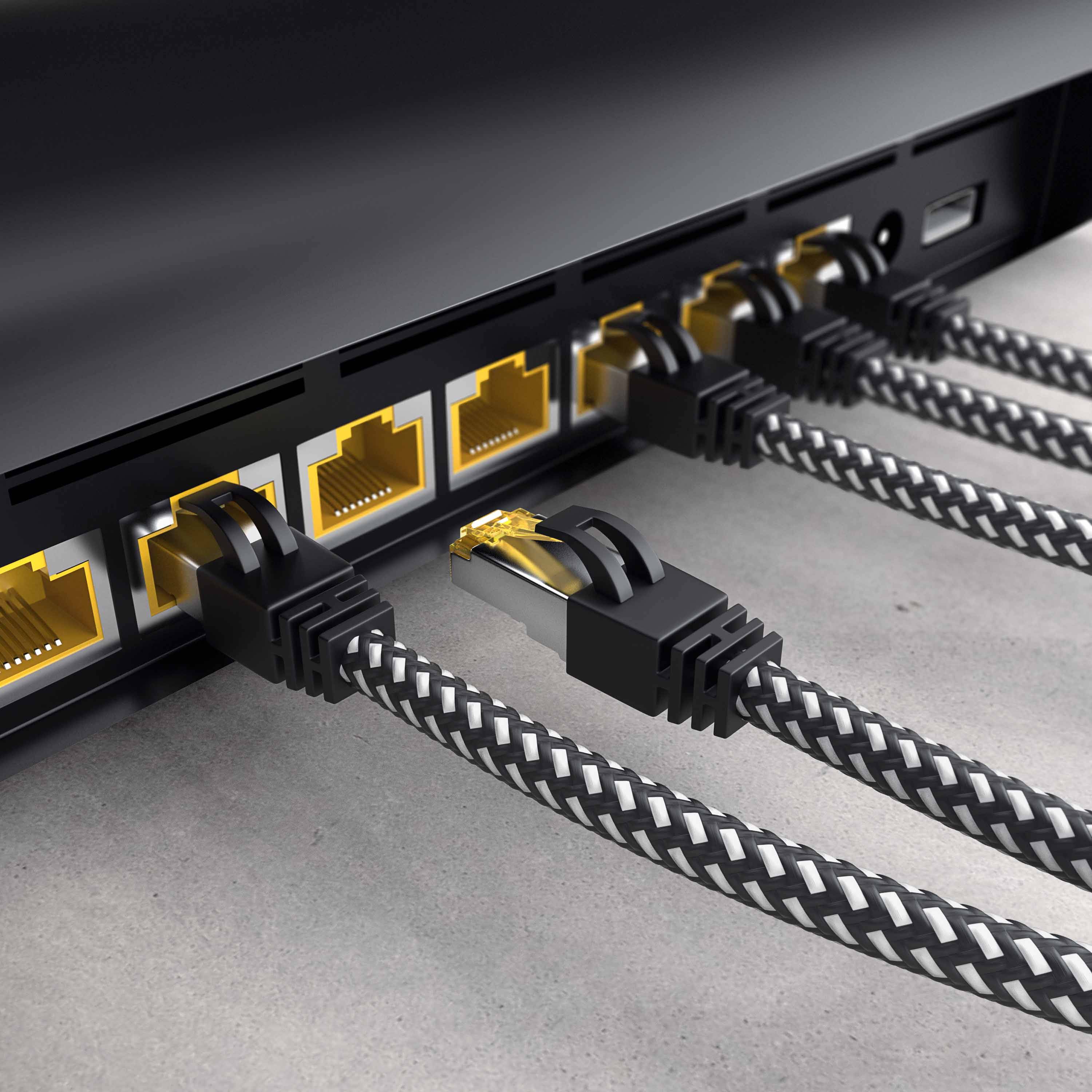 Primewire Patchkabel CAT 7 Rohkabel mit Braiding, Gigabit Ethernet LAN Kabel 10 Gbit/s S/FTP PIMF, Netzwerkkabel - 15m