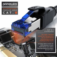 Primewire Patchkabel CAT 8, Gigabit Ethernet LAN Kabel, 40 Gbit/s S/FTP PIMF, Netzwerkkabel mit Baumwollmantel - 0,5m Primewire Patchkabel CAT 8, Gigabit Ethernet LAN Kabel, 40 Gbit/s S/FTP PIMF, Netzwerkkabel mit Baumwollmantel - 0,5m