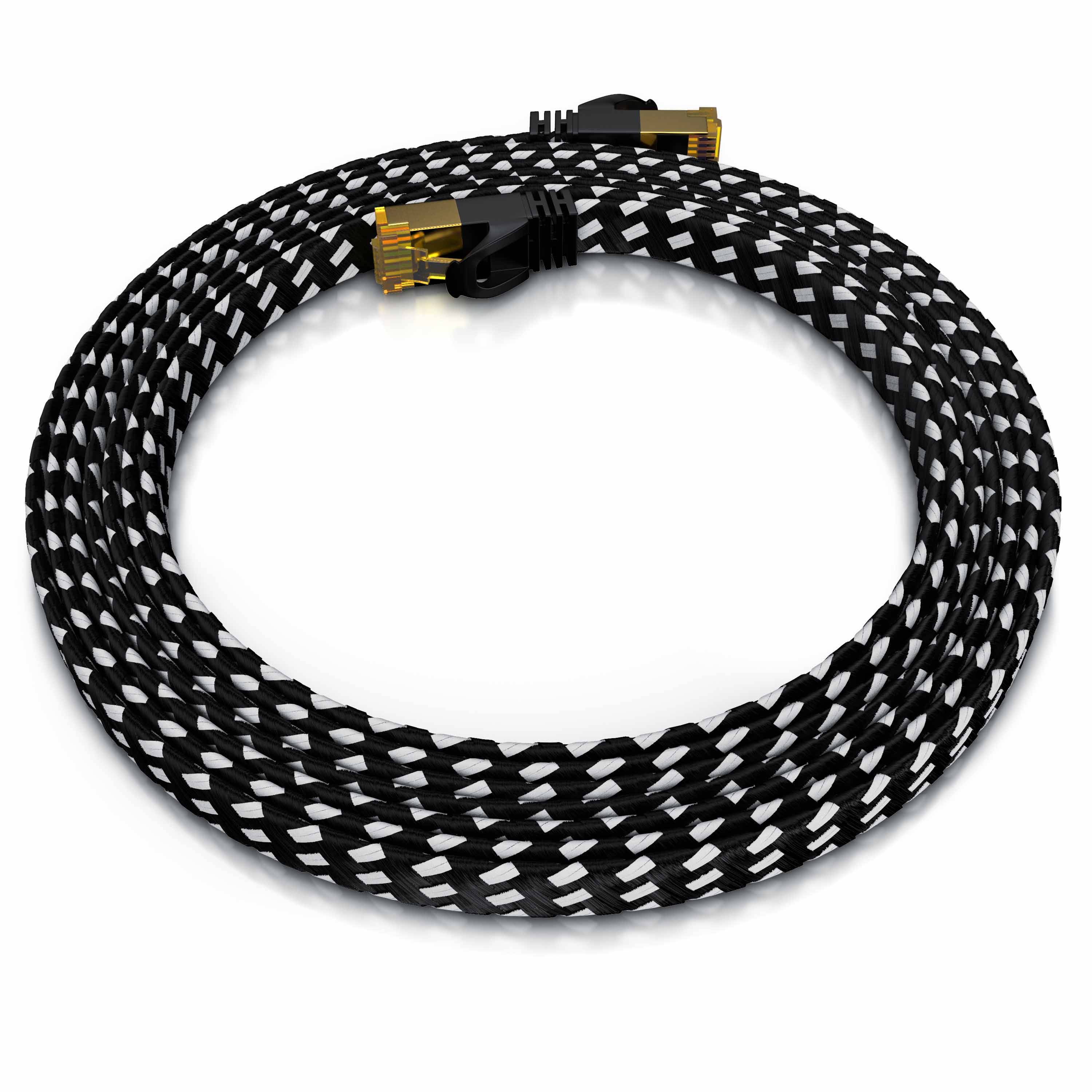 Primewire Flachbandpatchkabel CAT 7 mit Braiding, Gigabit Ethernet LAN Kabel 10 Gbit/s U/FTP PIMF, Netzwerkkabel - 2m