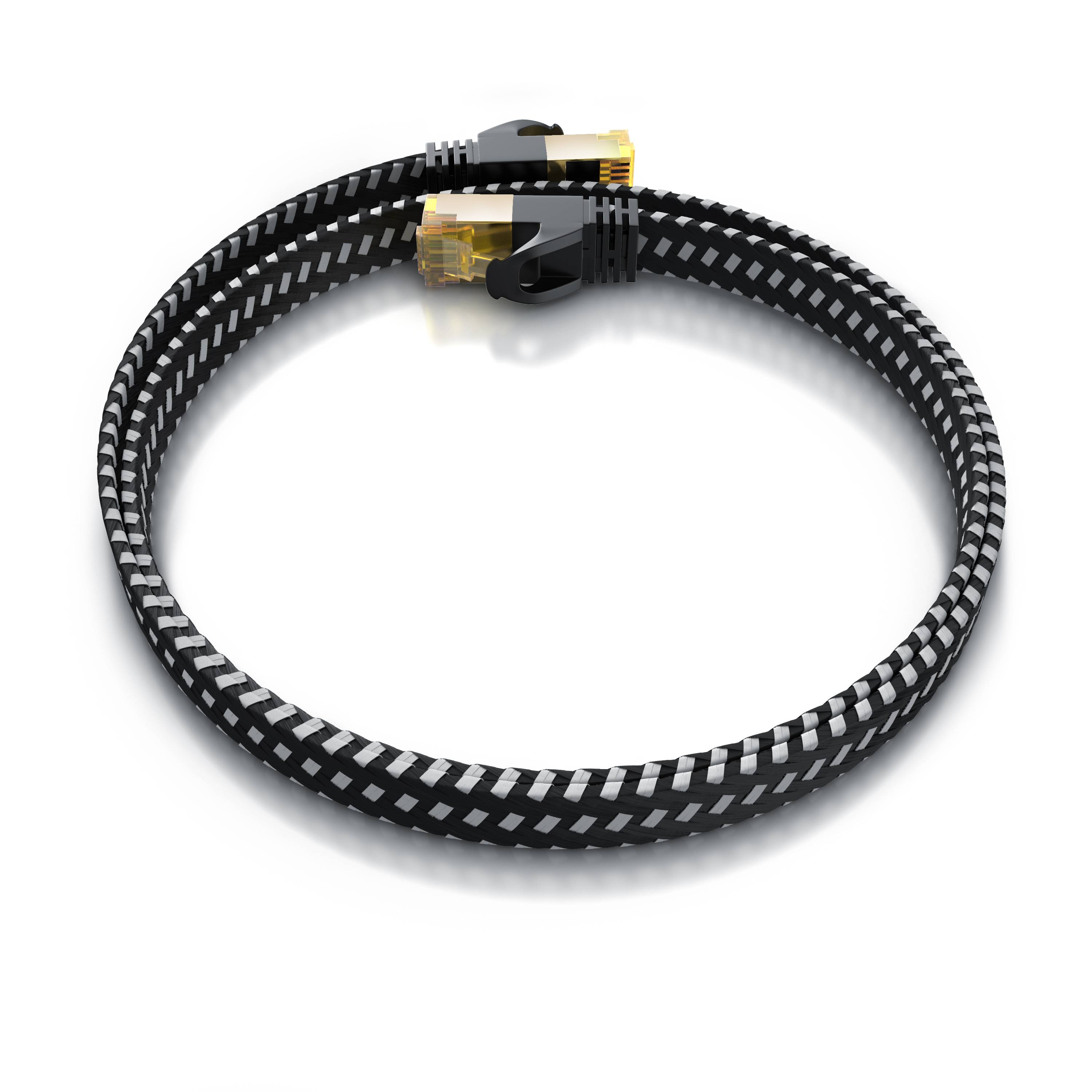 Primewire Flachbandpatchkabel CAT 7 mit Braiding, Gigabit Ethernet LAN Kabel 10 Gbit/s U/FTP PIMF, Netzwerkkabel - 10m